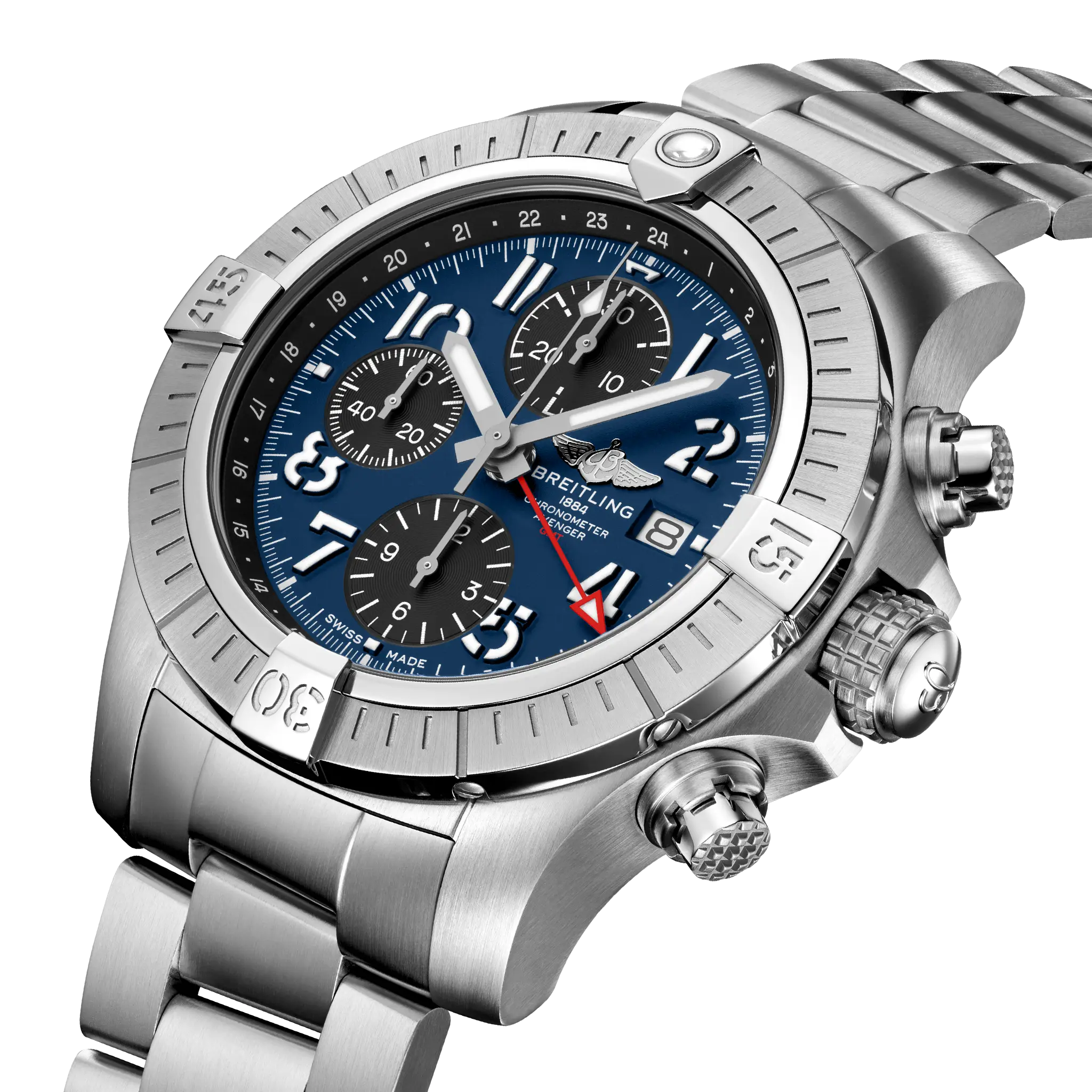 Breitling Avenger Chronograph GMT 45, Stainless steel · 45 mm · Blue A24315101C1A1