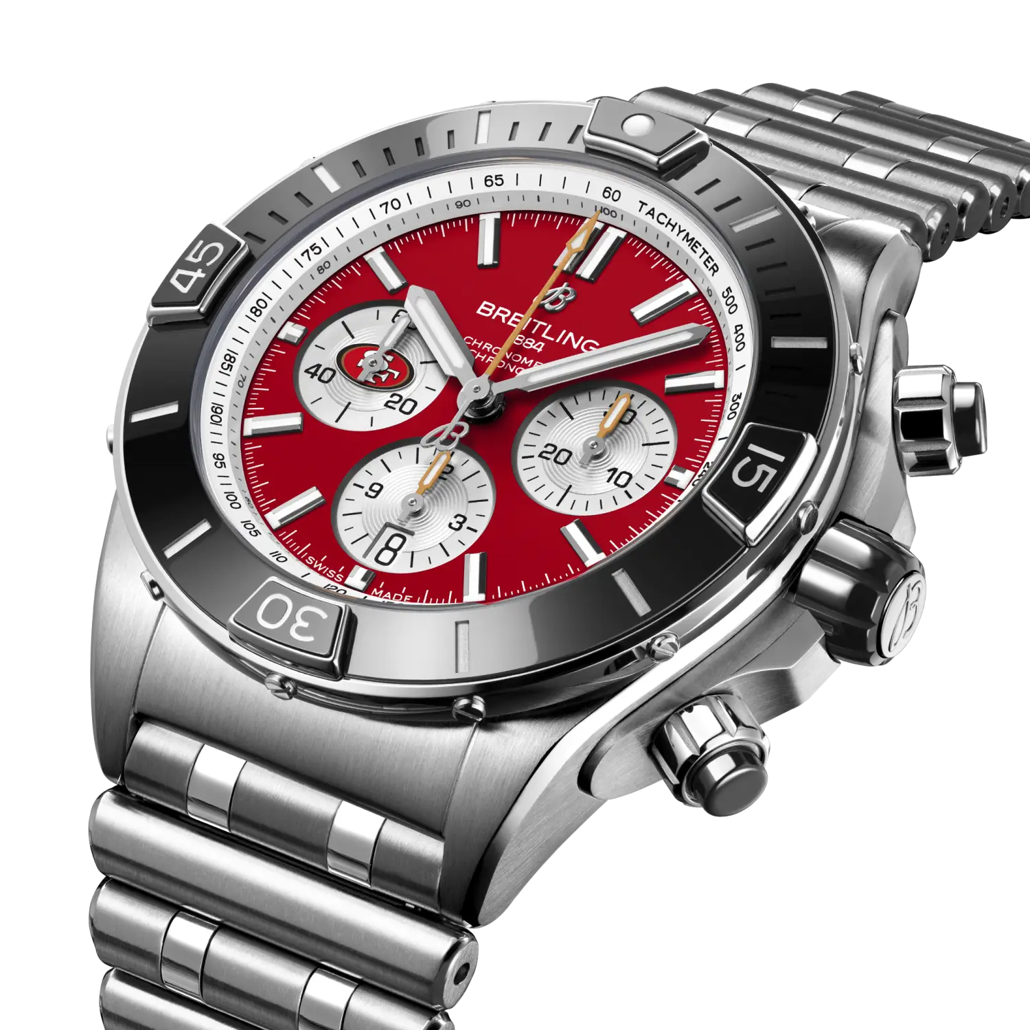 Breitling Super Chronomat B01 Chronograph 44 NFL San Francisco 49ers, Stainless steel · 44 mm · Red AB01361C1K1A1