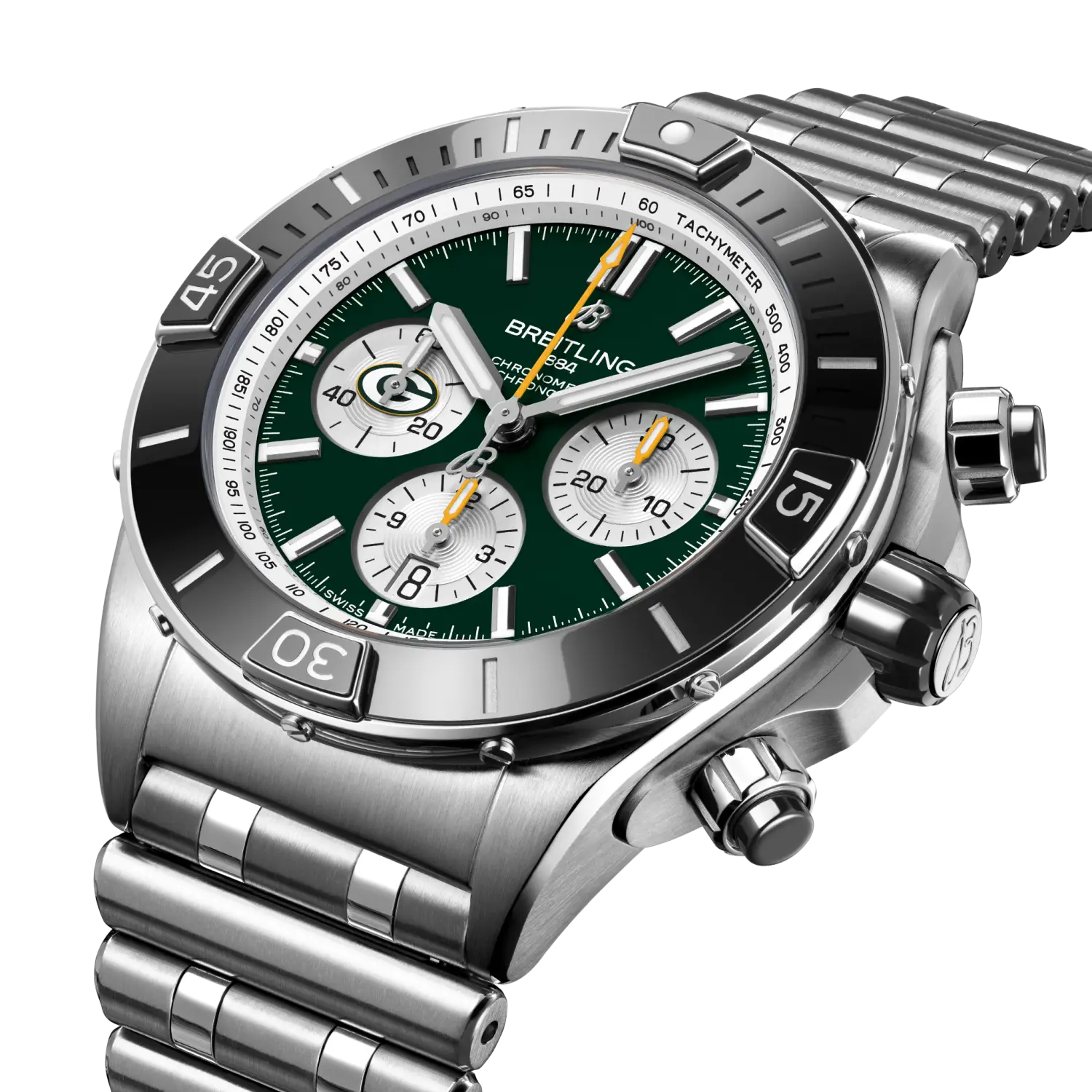 Breitling Super Chronomat B01 Chronograph 44 NFL Green Bay Packers, Stainless steel · 44 mm · Green AB01361C1L1A1