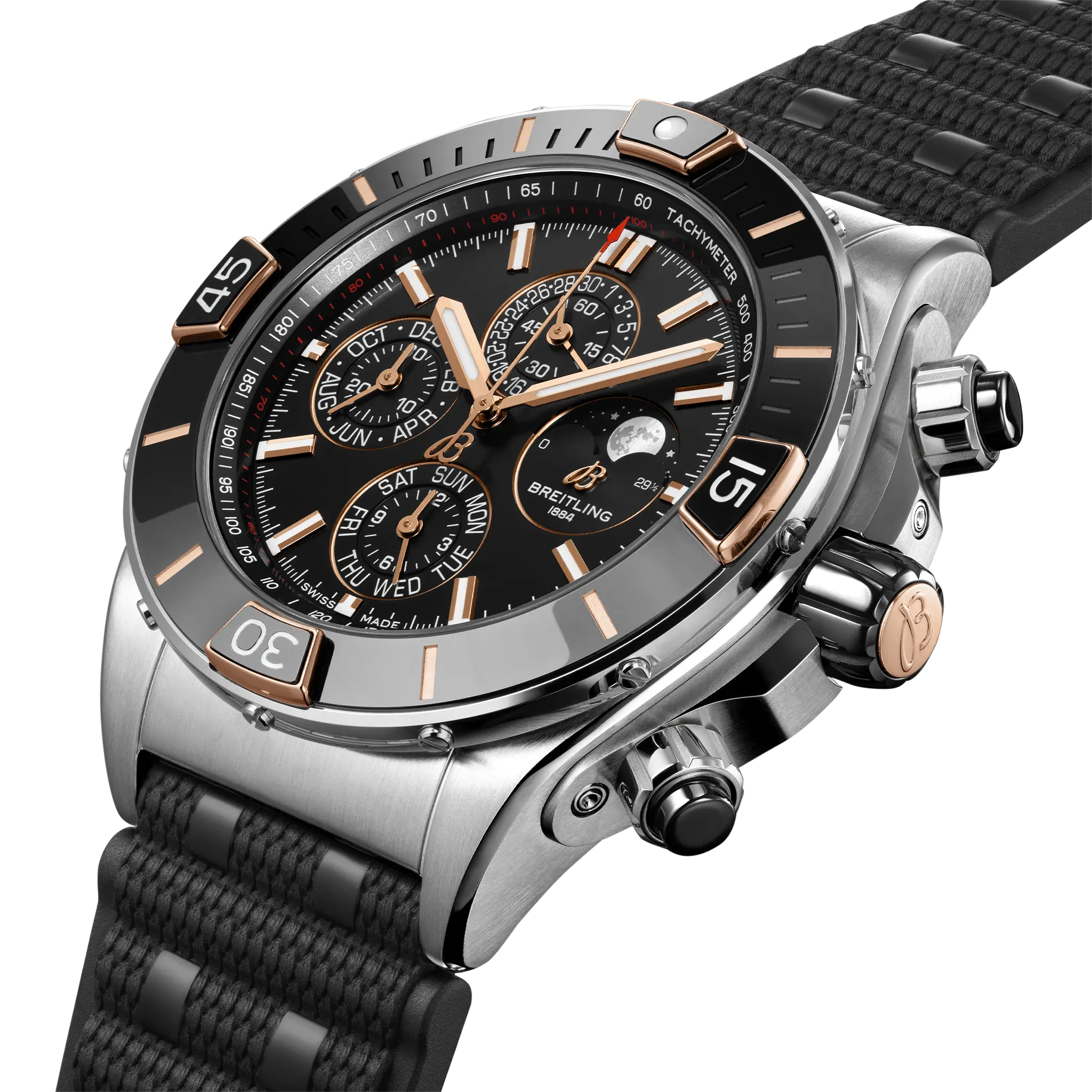 Breitling Super Chronomat 44 Four-Year Calendar, Stainless steel & 18k red gold · 44 mm · Black I19320251B1S1