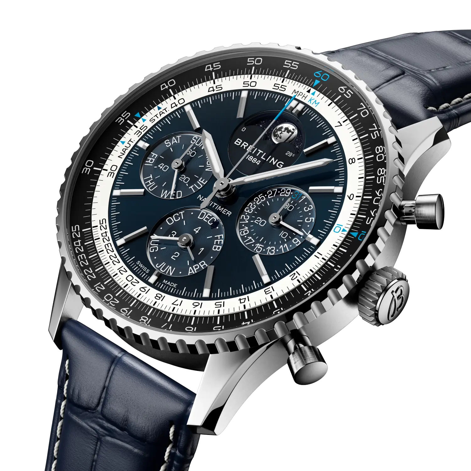 Breitling Navitimer B19 Chronograph 43 Perpetual Calendar, Platinum · 43 mm · Blue LB19211A1C1P1