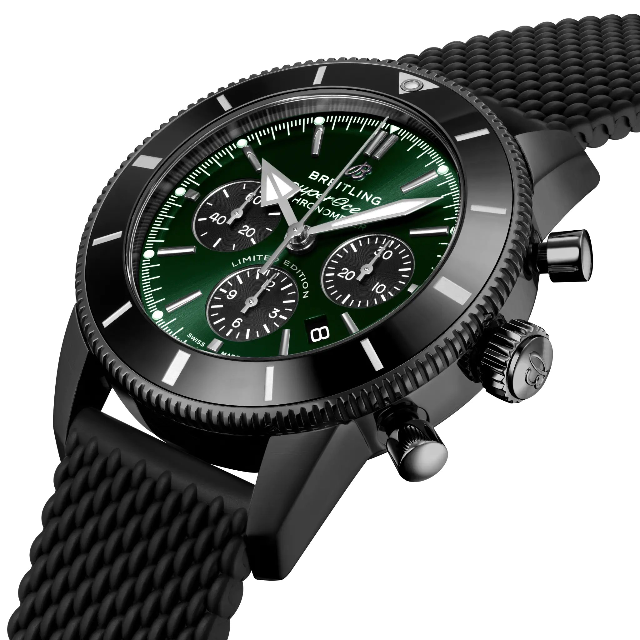 Breitling Superocean Heritage B01 Chronograph 44, DLC-coated stainless steel · 44 mm · Green MB01621A1L1S1