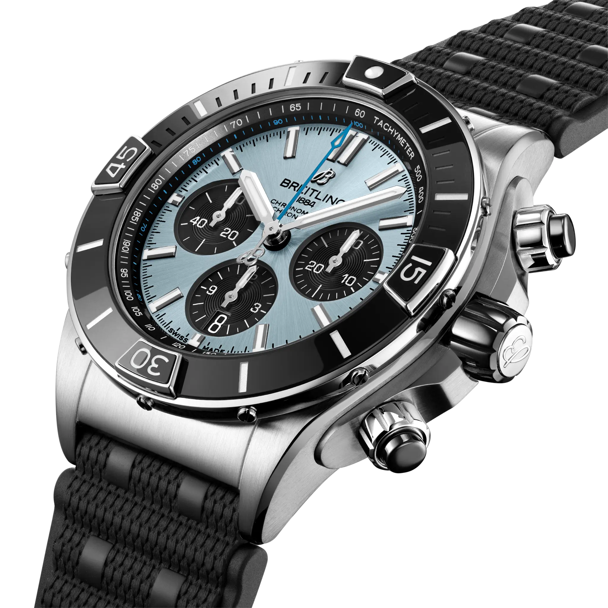Breitling Super Chronomat B01 44, Stainless steel & platinum · 44 mm · Ice blue PB0136251C1S1