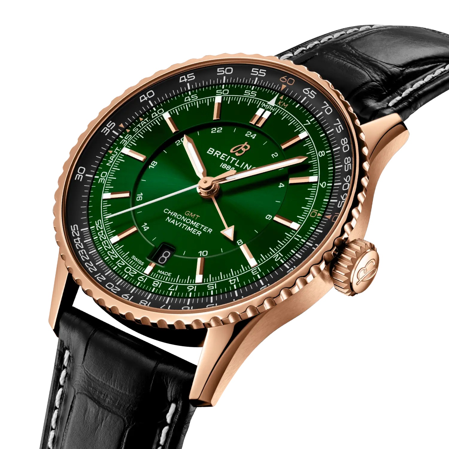Breitling Navitimer Automatic GMT 41, Small scale traceable 18K red gold · 41 mm · Green R32310251L1P1