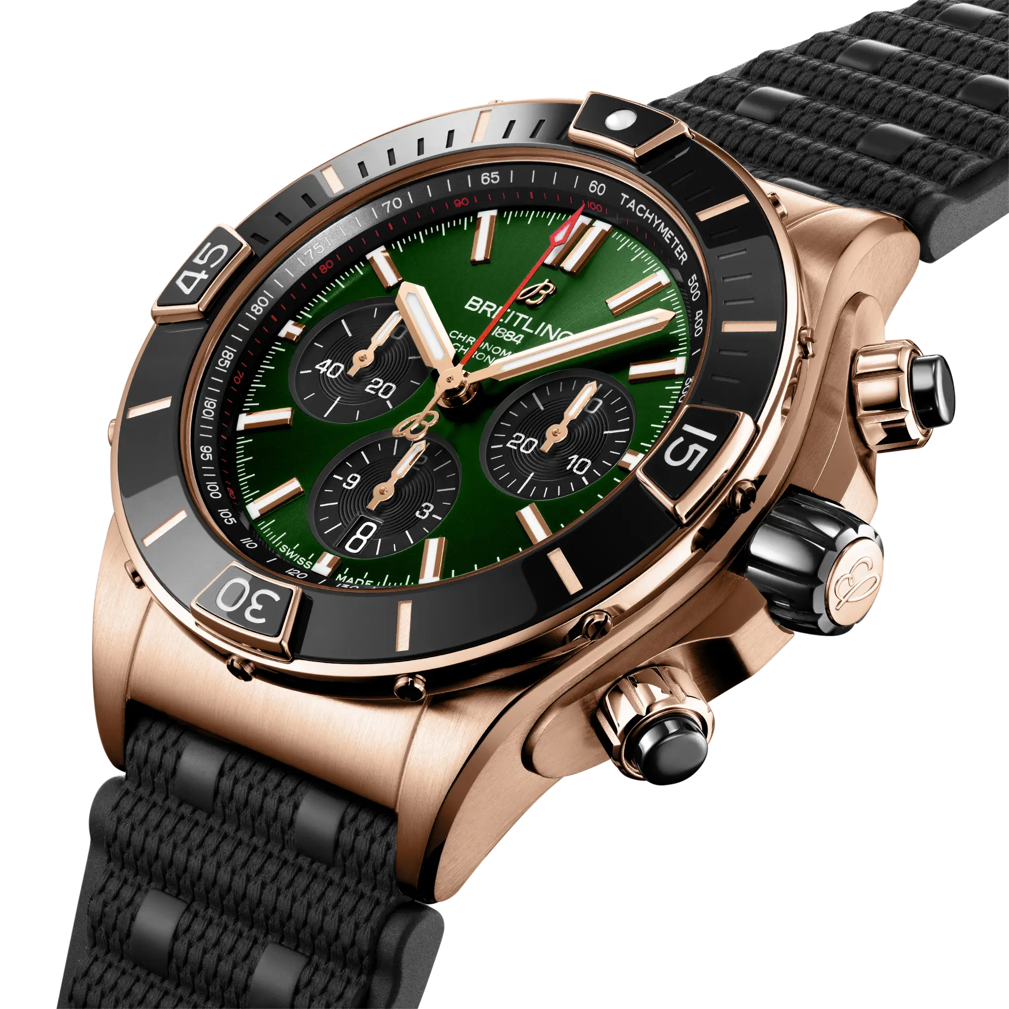 Breitling Super Chronomat B01 44, 18k red gold · 44 mm · Green RB01361A1L1S1