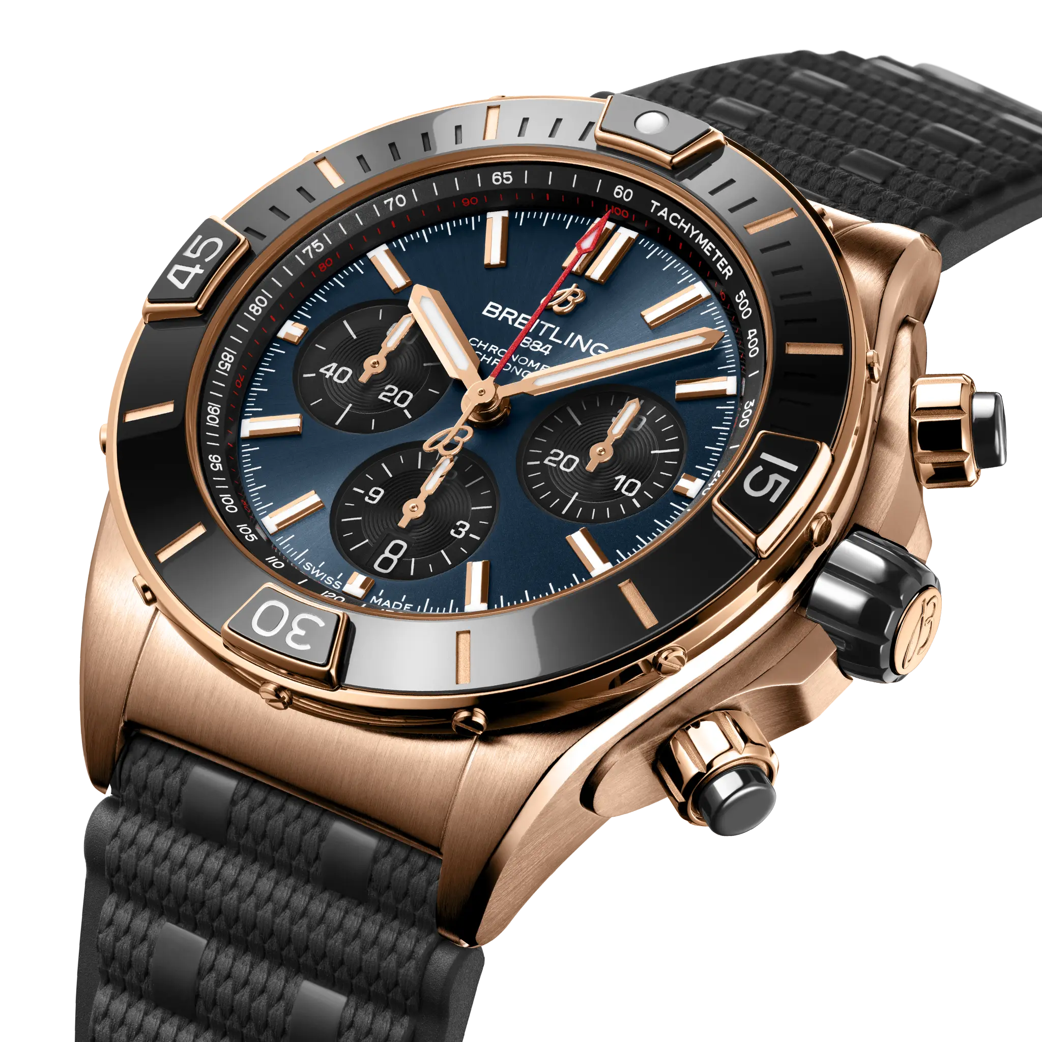 Breitling Super Chronomat B01 44, 18k red gold · 44 mm · Blue RB01362A1C1S1