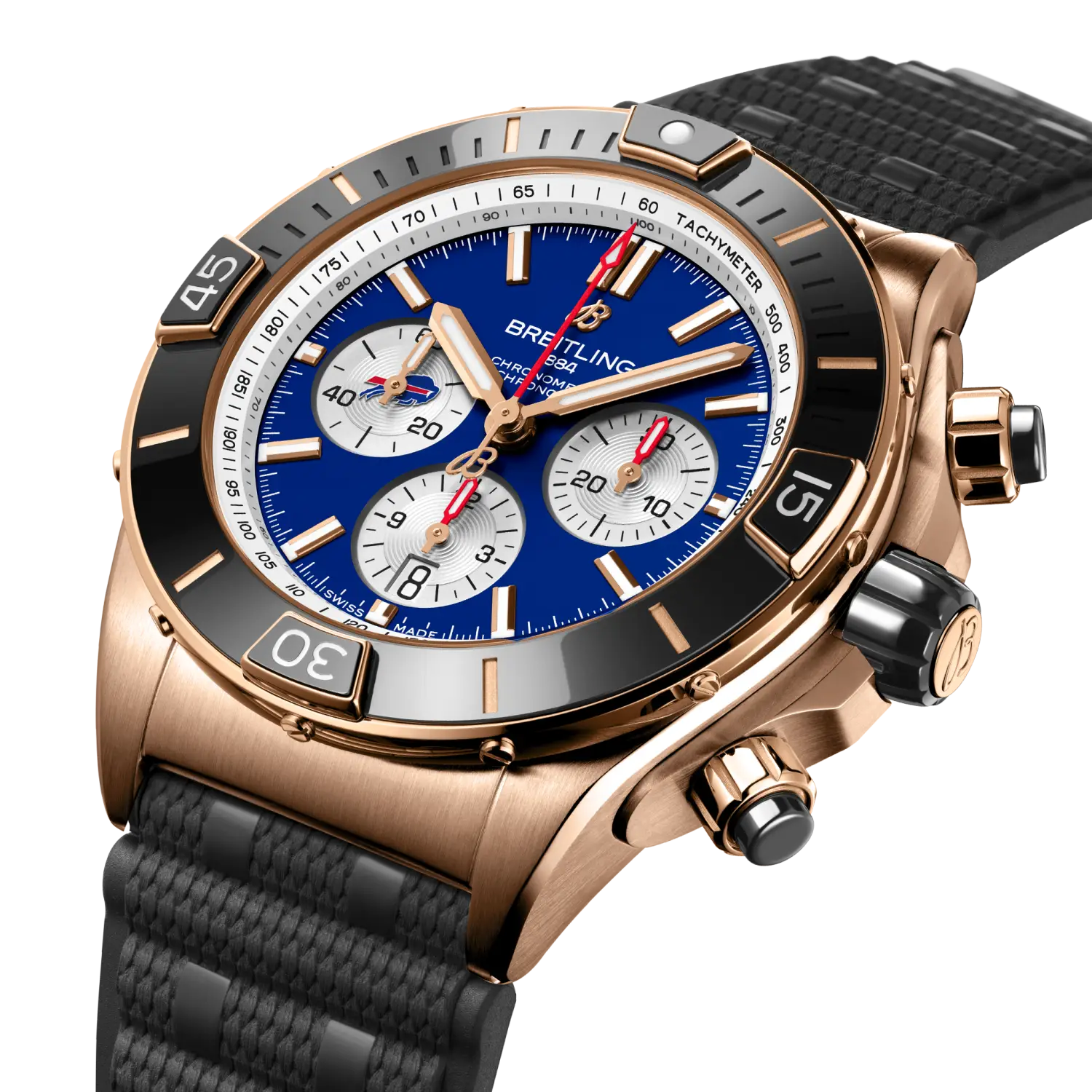 Breitling Super Chronomat B01 Chronograph 44 NFL Buffalo Bills Edition, 18k red gold · 44 mm · Blue RB01366A1C3S1