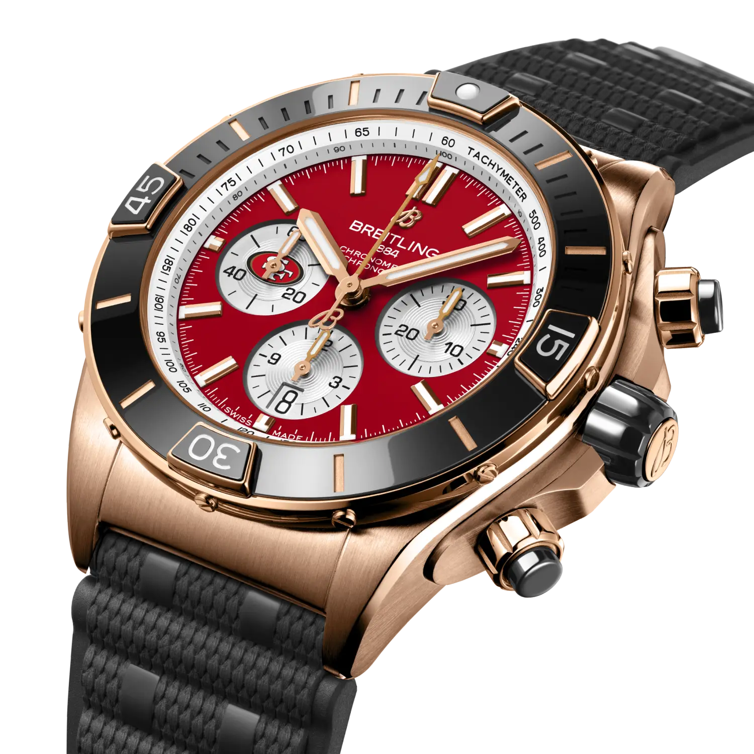 Breitling Super Chronomat B01 Chronograph 44 NFL San Francisco 49ers, 18k red gold · 44 mm · Red RB01366A1K1S1