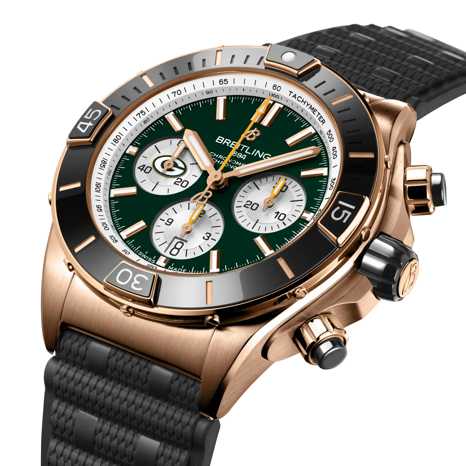 Breitling Super Chronomat B01 Chronograph 44 NFL Green Bay Packers, 18k red gold · 44 mm · Green RB01366A1L1S1