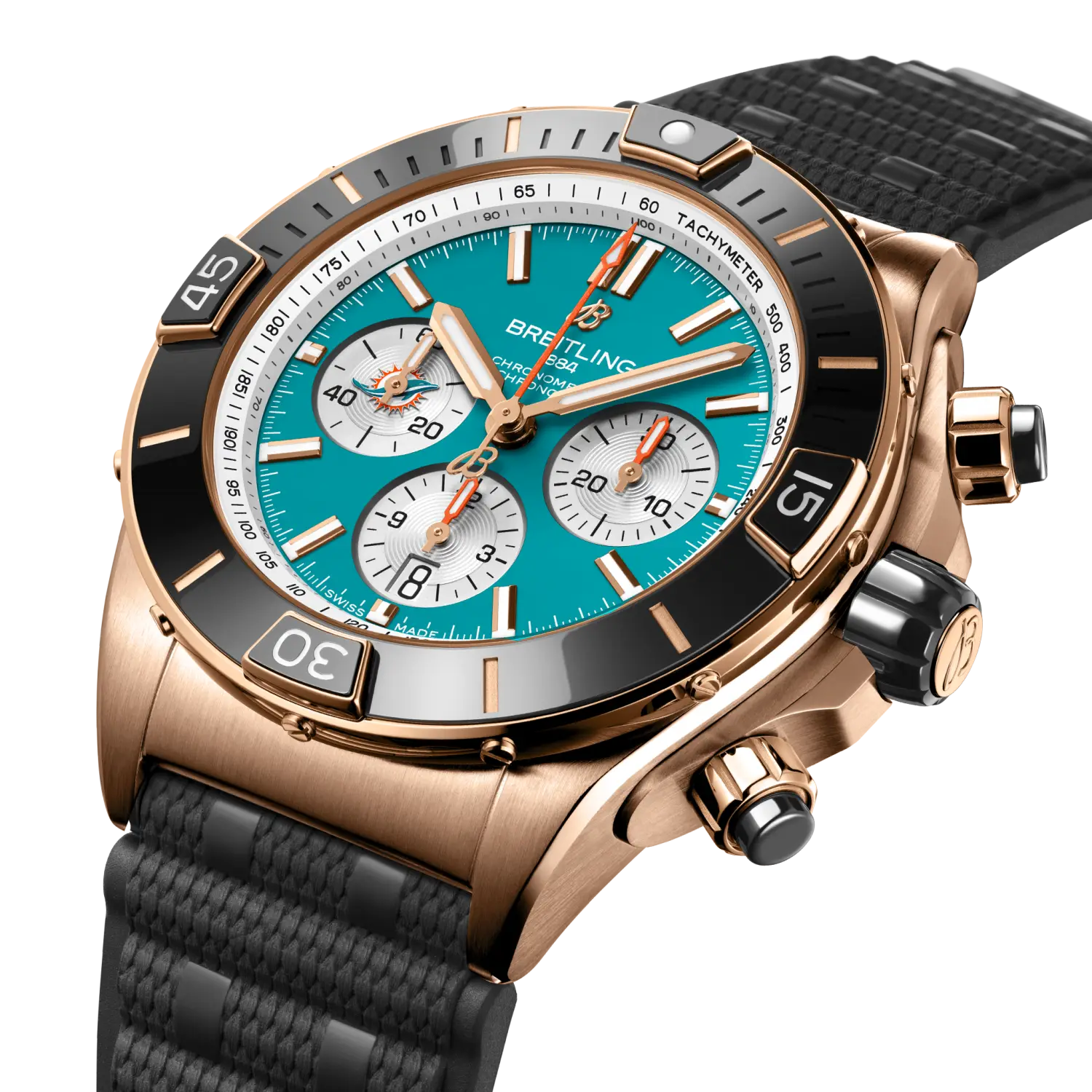 Breitling Super Chronomat B01 Chronograph 44 NFL Miami Dolphins, 18k red gold · 44 mm · Turquoise RB01366A1L2S1