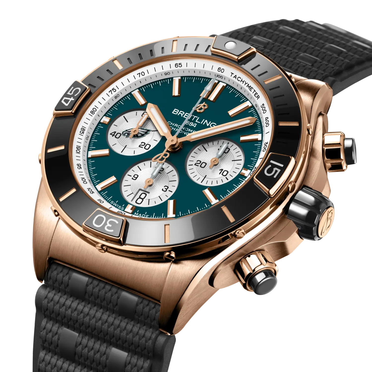 Breitling Super Chronomat B01 Chronograph 44 NFL Philadelphia Eagles, 18k red gold · 44 mm · Green RB01366A1L3S1