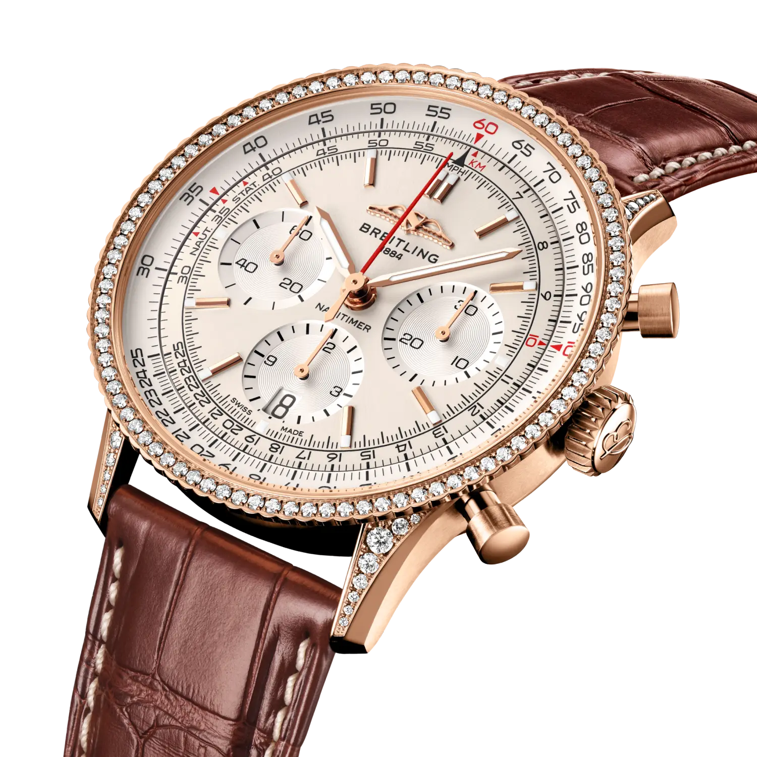 Breitling Navitimer B01 Chronograph 41, 18k red gold (gem-set) · 41 mm · Cream RB0139631G1P1