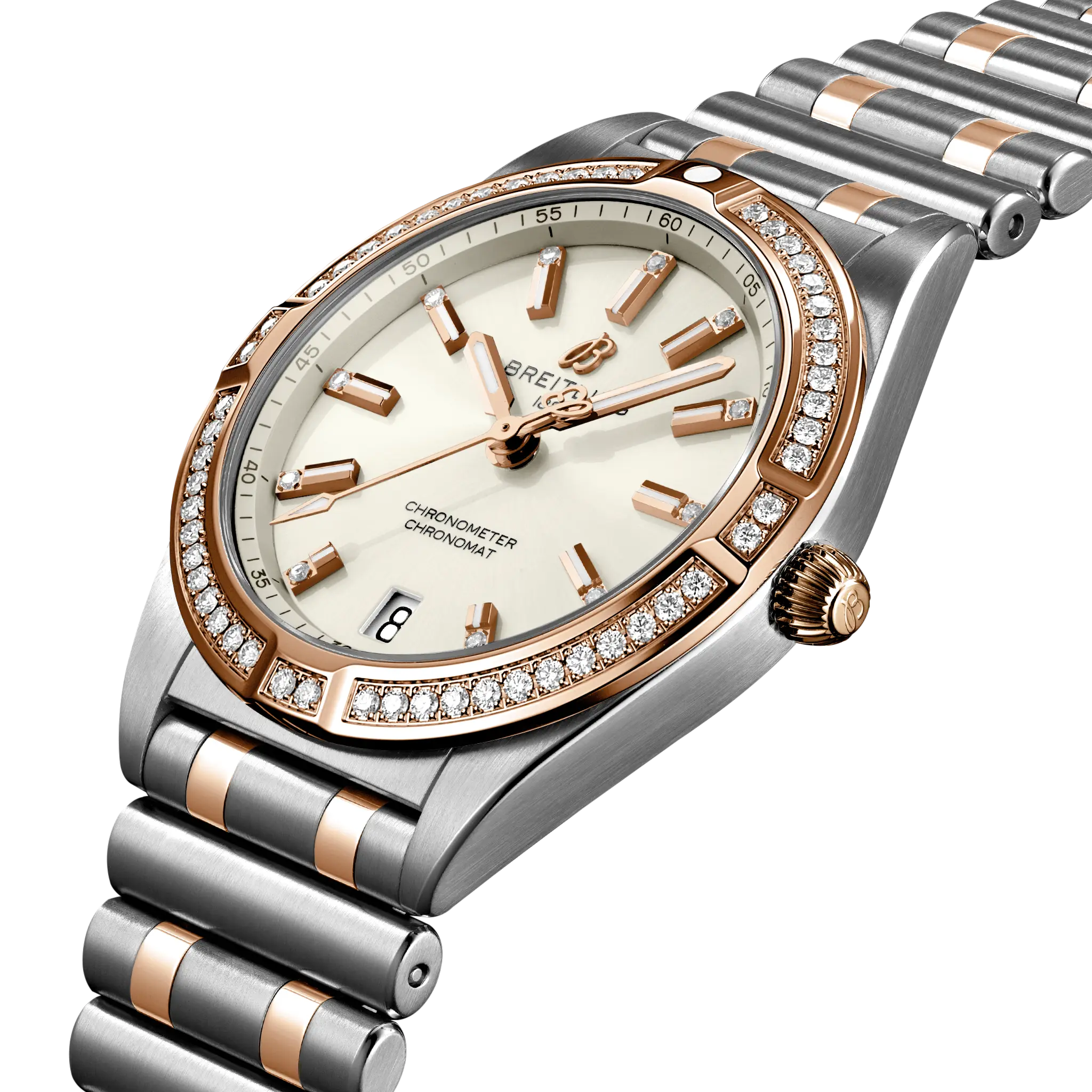 Breitling Chronomat 32, Stainless steel & 18k red gold (gem-set) · 32 mm · White U77310591A1U1