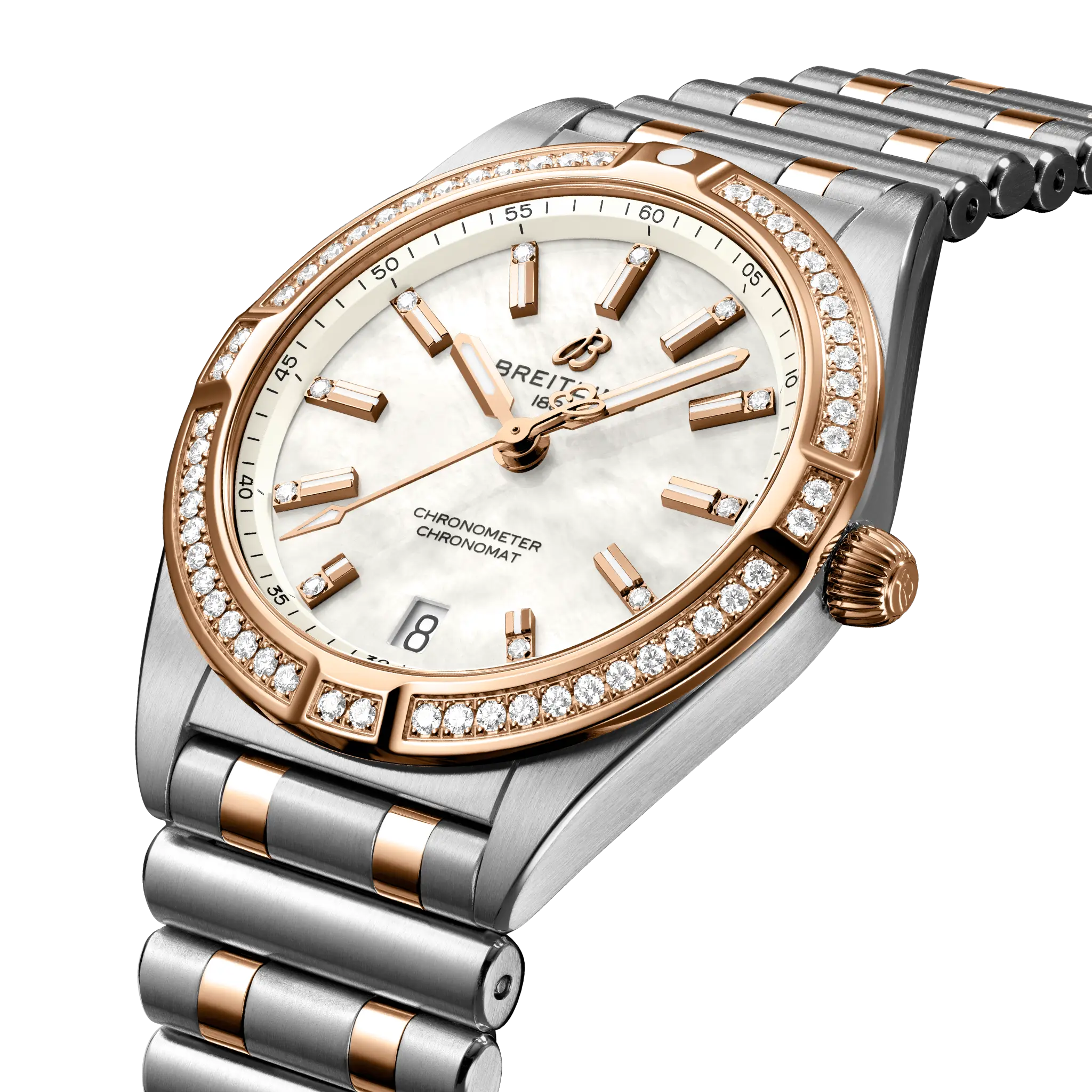 Breitling Chronomat 32, Stainless steel & 18k red gold (gem-set) · 32 mm · Mother-of-pearl U77310591A2U1