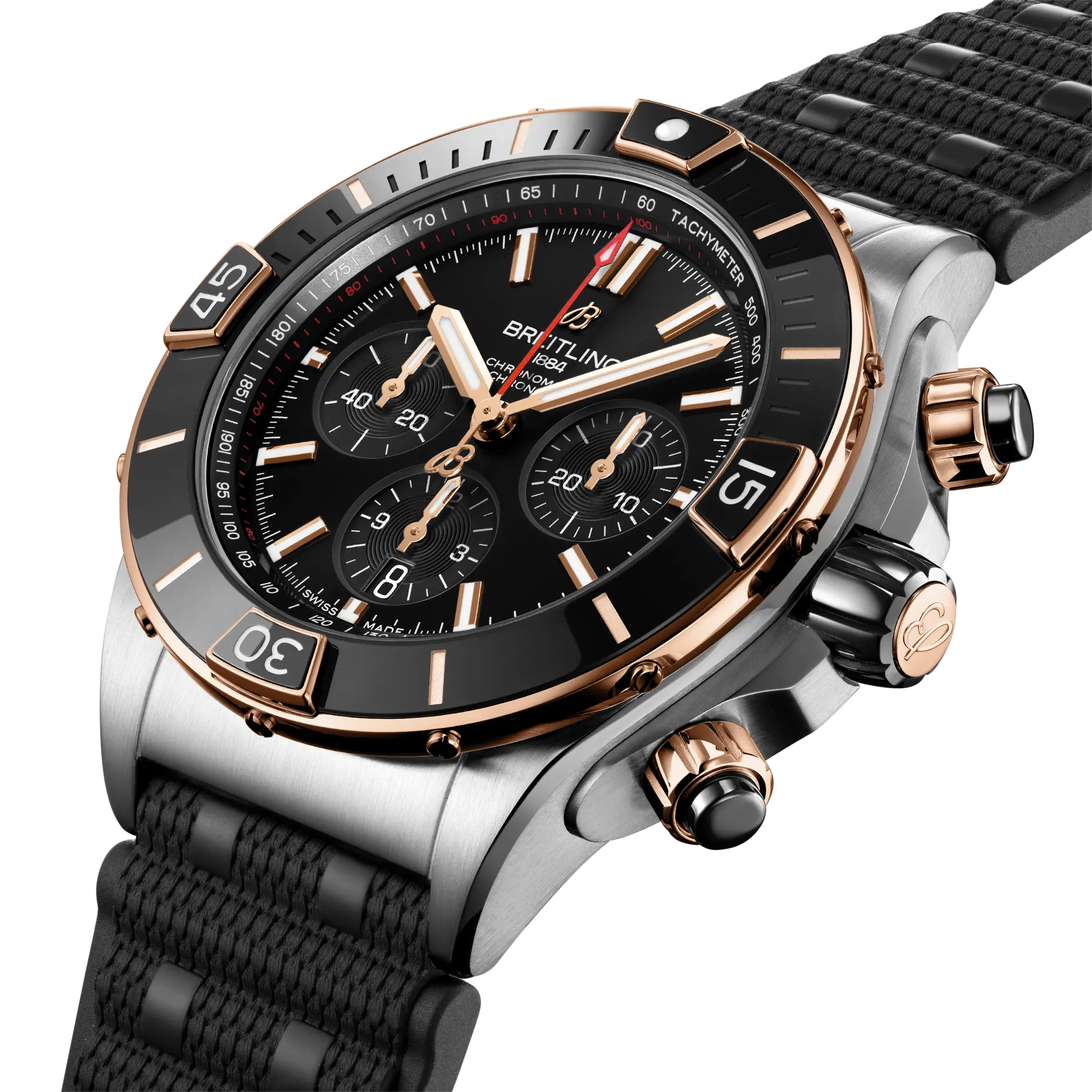 Breitling Super Chronomat B01 44, Stainless steel & 18k red gold · 44 mm · Black UB0136251B1S1