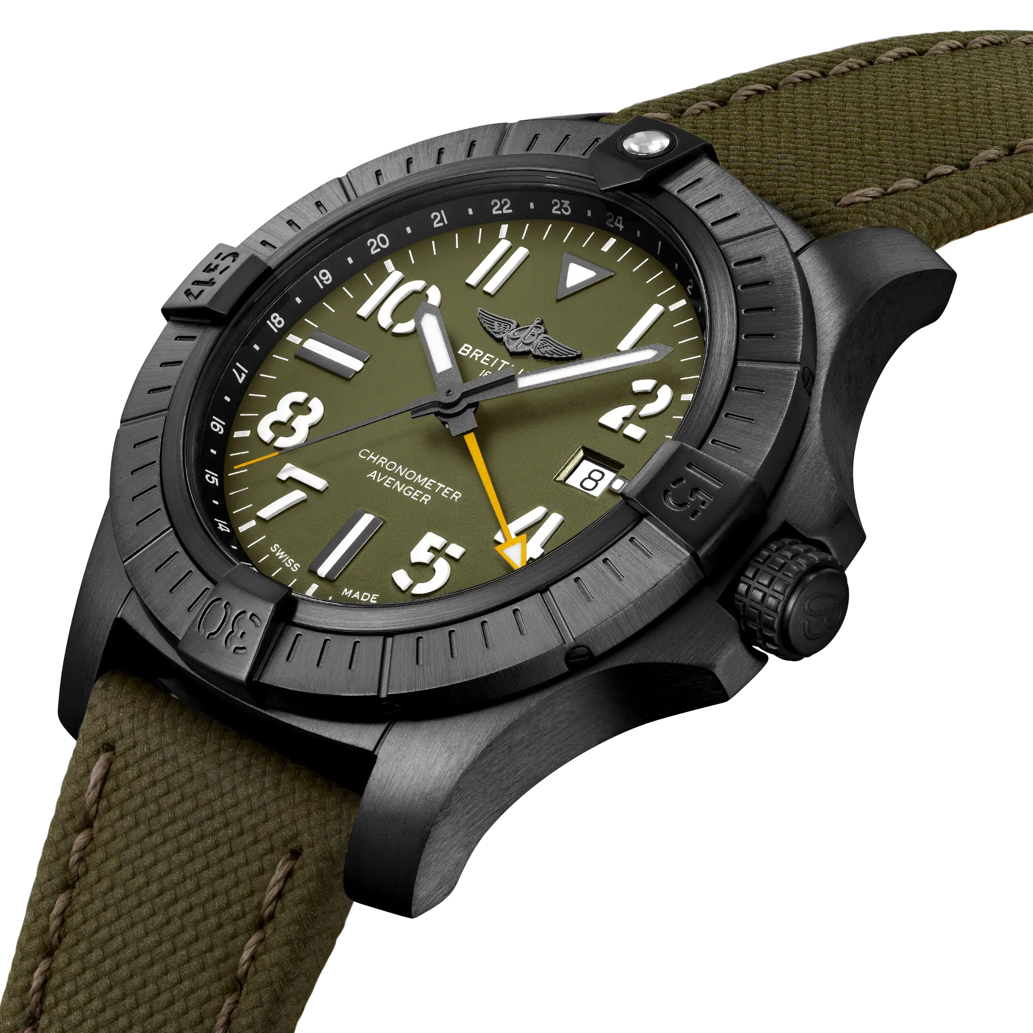 Breitling Avenger Automatic GMT 45 Night Mission, DLC-coated titanium · 45 mm · Green V323952A1L1X1