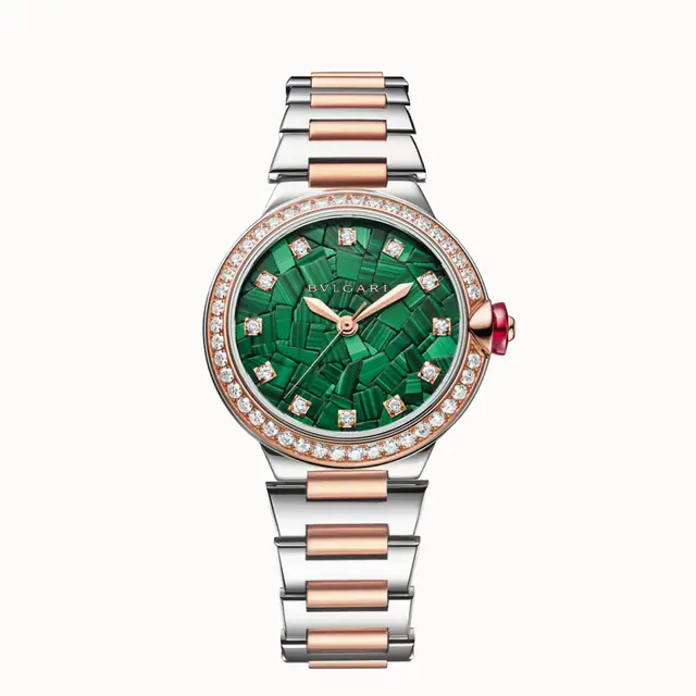 Bulgari Lvcea Watch Rose Gold and Steel Green with Diamonds 103731