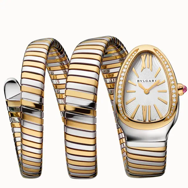 Bulgari Serpenti Tubogas Watch Yellow Gold and Steel Grey with Diamonds 103797