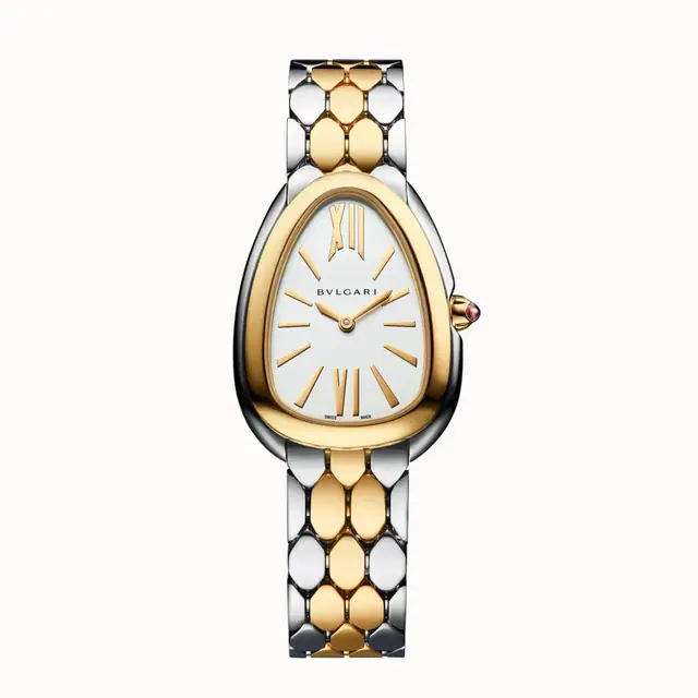 Bulgari Serpenti Seduttori Watch Yellow Gold and Steel White with Rubellite 103955