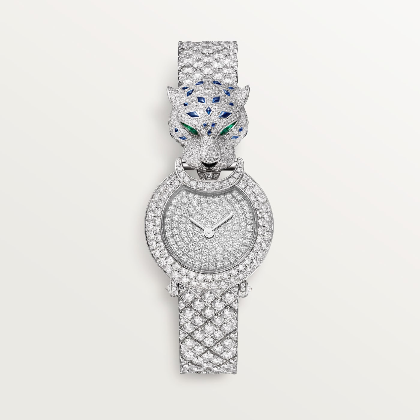 La Panthère de Cartier, Quartz movement, rhodium-finish white gold, sapphires, emeralds, diamonds HPI01657