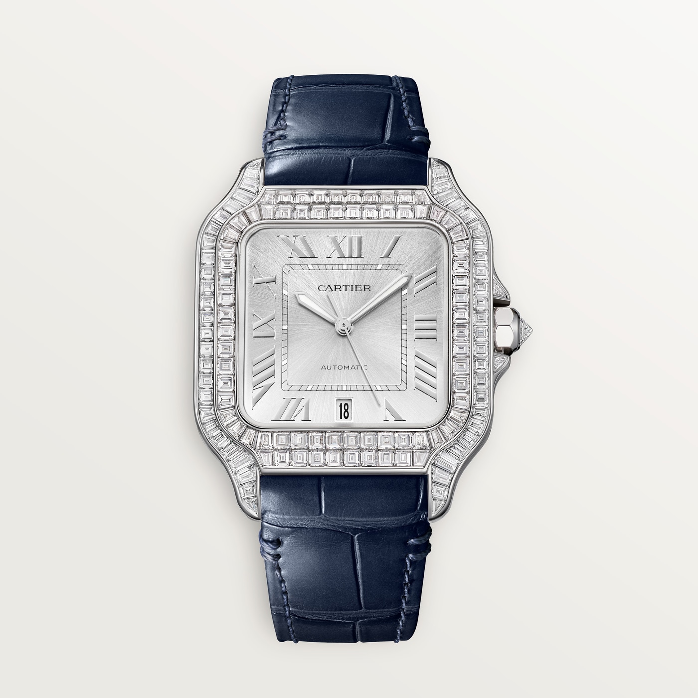 Santos de Cartier, Large model, automatic movement, white gold, diamonds, 2 interchangeable leather bracelets HPI01687