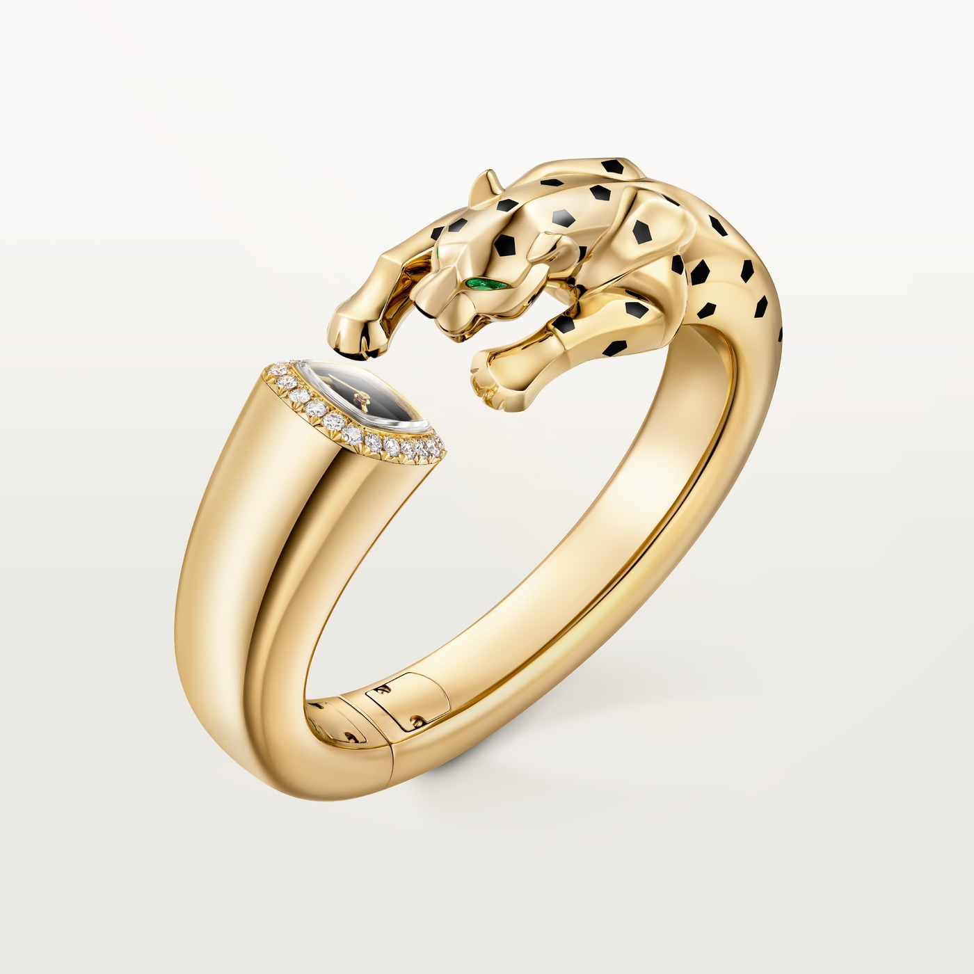 Cartier Panthère Jewelry, Quartz movement, yellow gold, lacquer, onyx, tsavorites, diamonds HPI01708