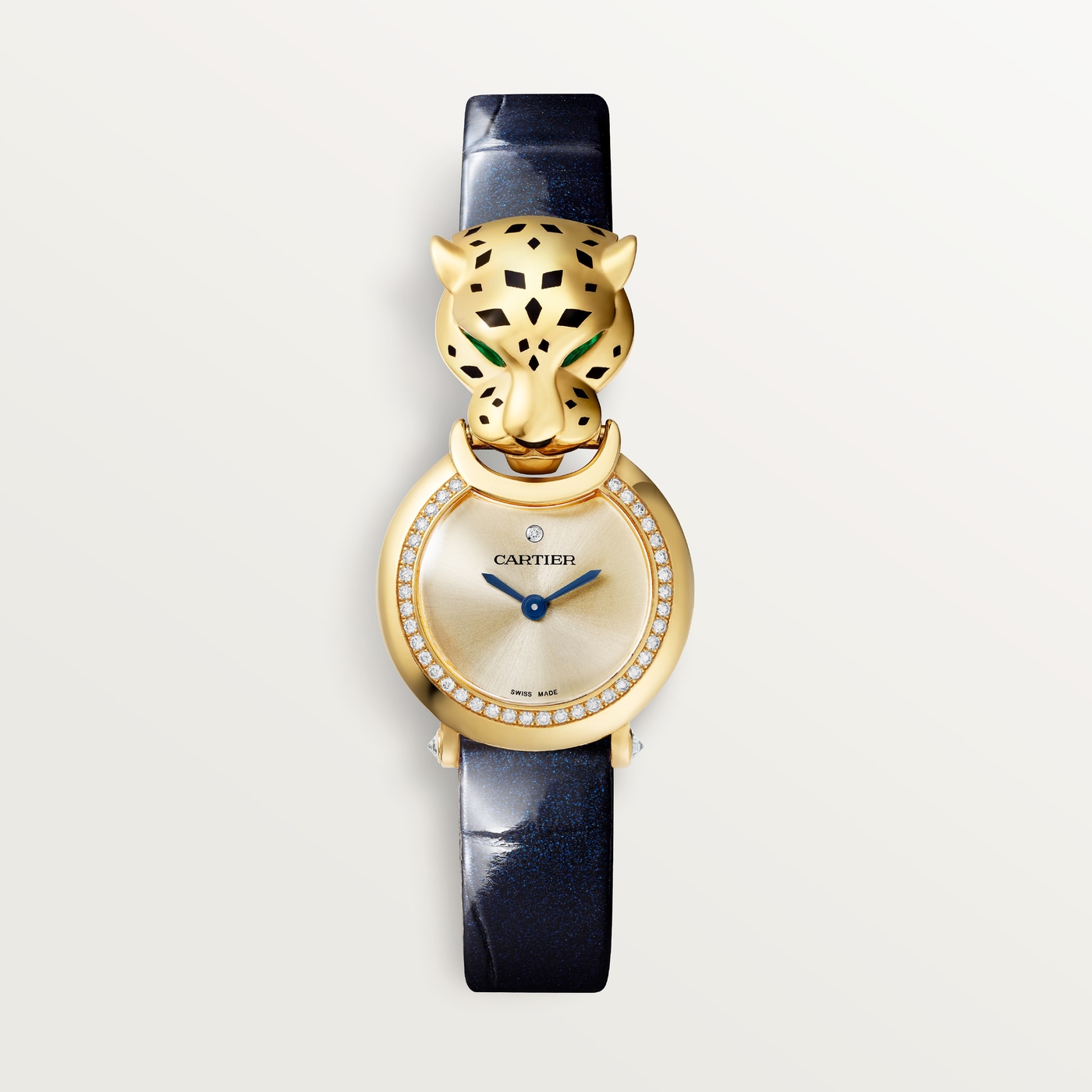 La Panthère de Cartier, Quartz movement, yellow gold, diamonds, tsavorites, lacquer, leather HPI01723