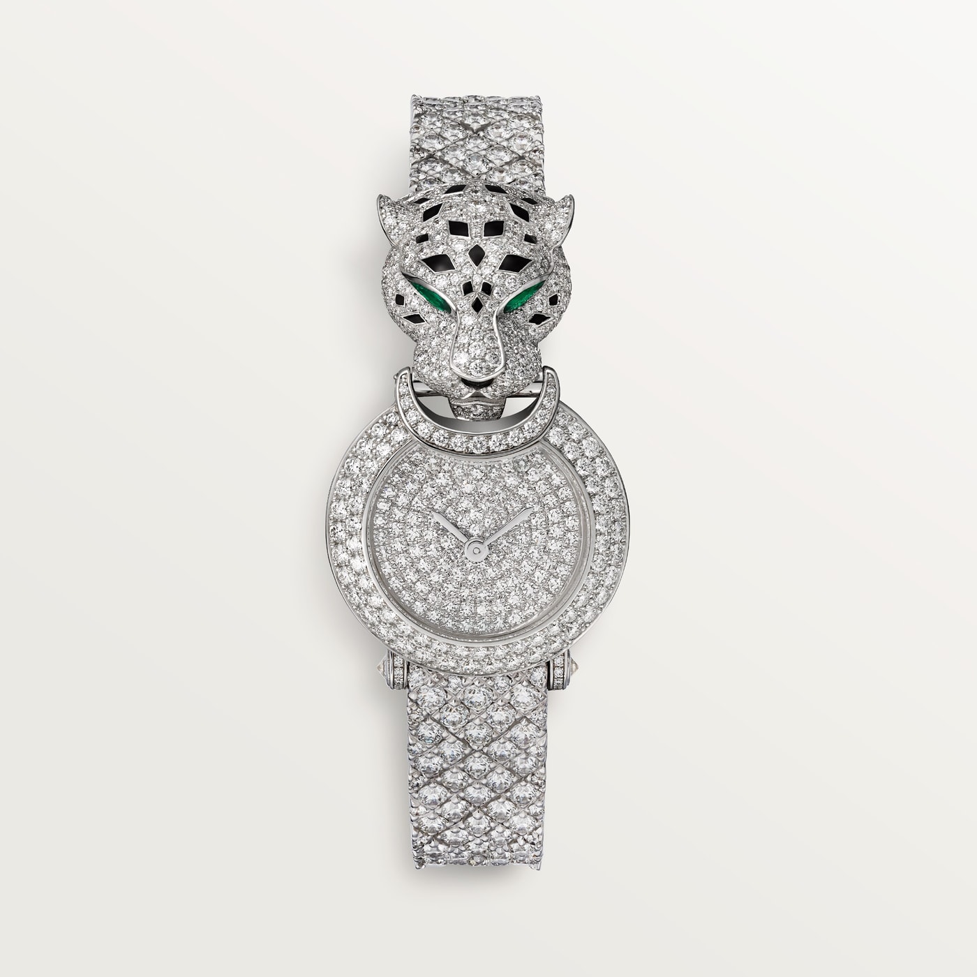 La Panthère de Cartier, Quartz movement, rhodium-finish white gold, emeralds, lacquer, diamonds HPI01736