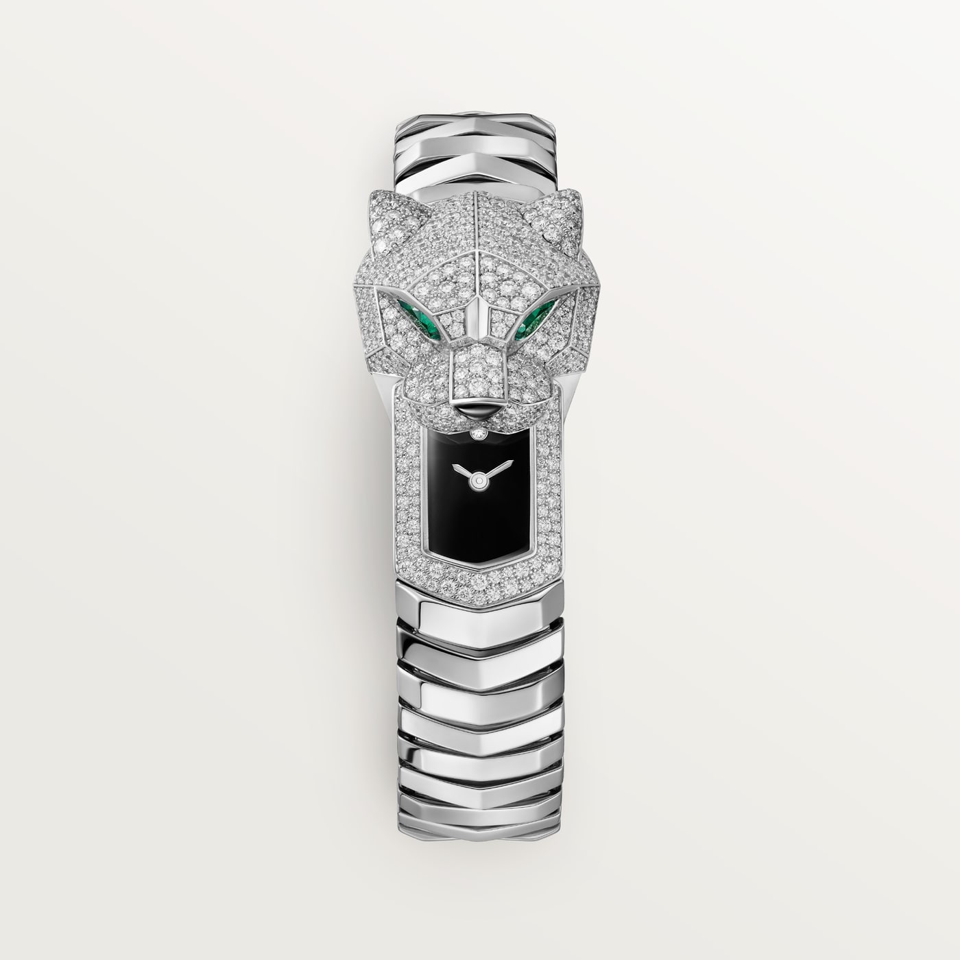 La Panthère de Cartier, Quartz movement, rhodium-finish white gold, emeralds, lacquer, diamonds HPI01741