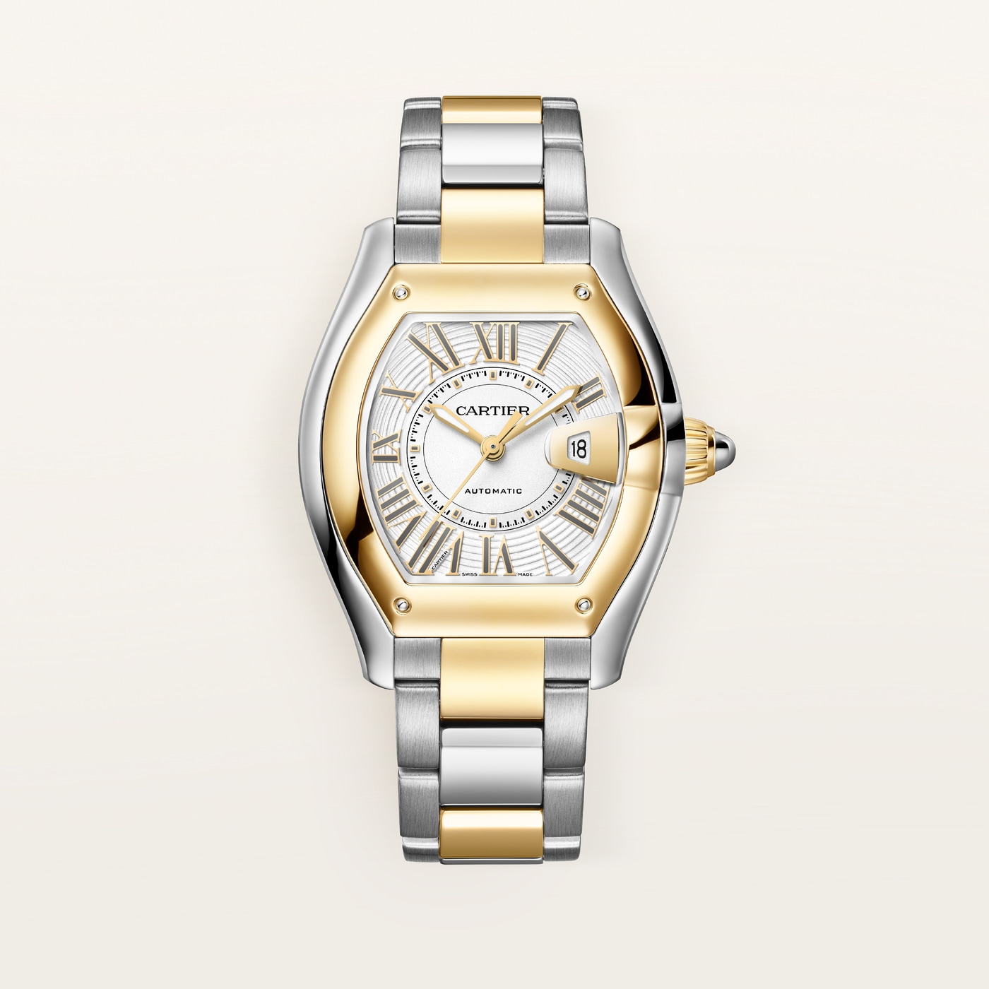 Cartier Roadster, Medium model, automatic movement, yellow gold, steel, interchangeable metal bracelet and leather straps W2RD0009