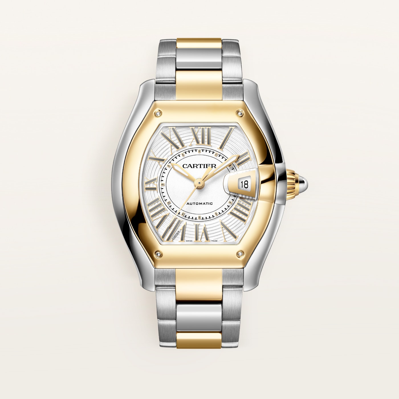 Cartier Roadster, Large model, automatic movement, yellow gold, steel, interchangeable metal bracelet and leather straps W2RD0010