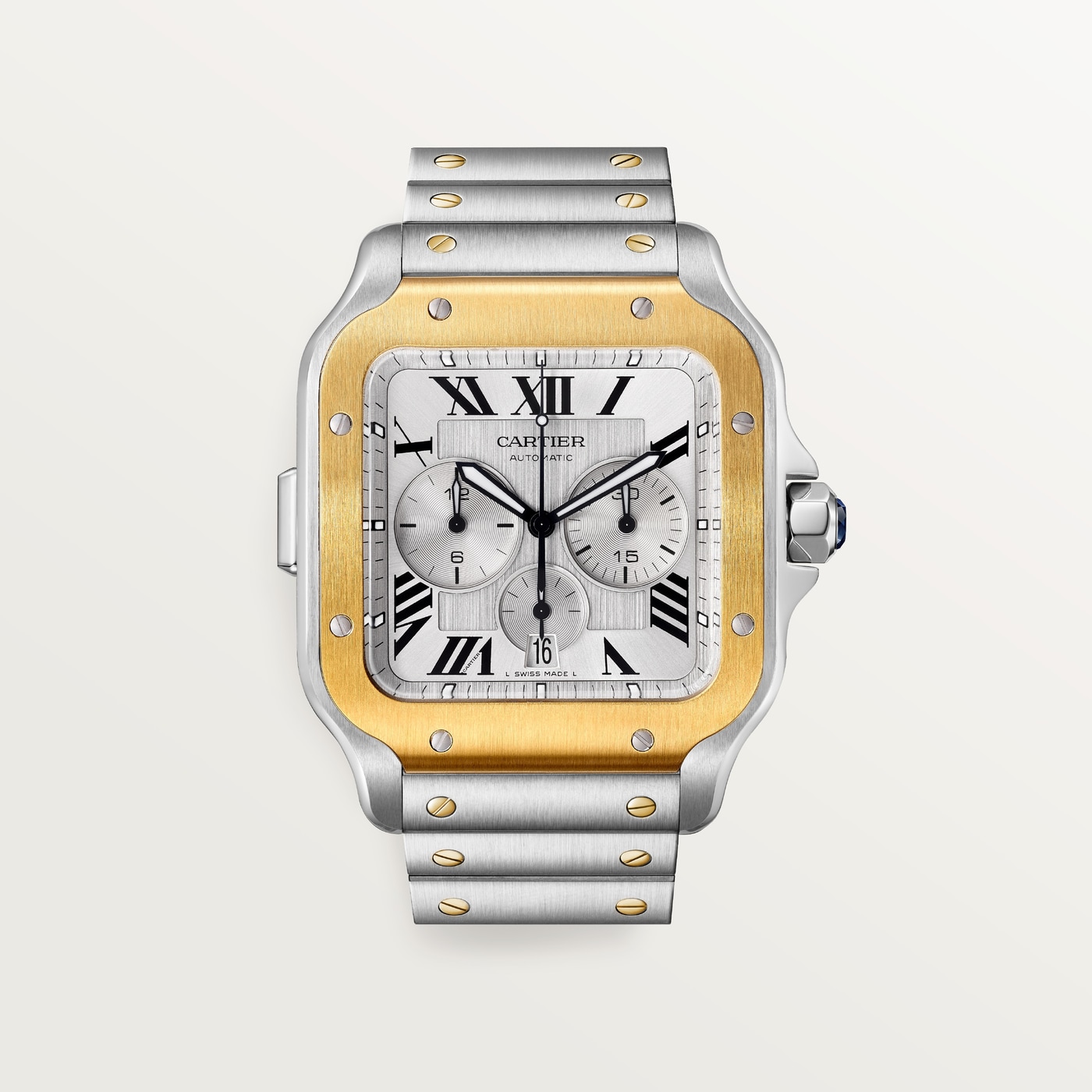 Santos de Cartier Chronograph, Extra-large model, automatic movement, yellow gold, steel, interchangeable metal and rubber bracelets W2SA0008