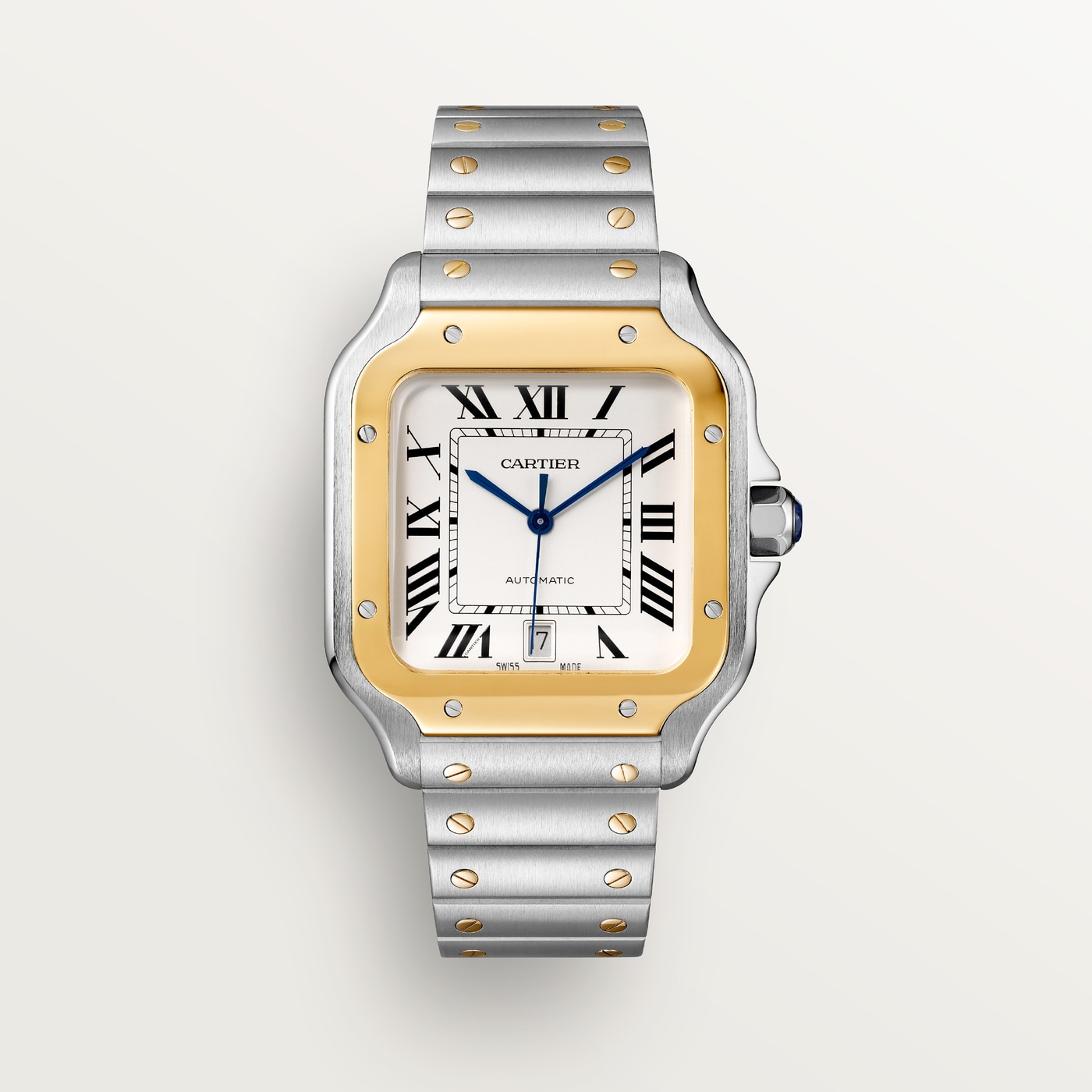 Santos de Cartier, Large model, automatic movement, yellow gold, steel, interchangeable metal and leather bracelets W2SA0009