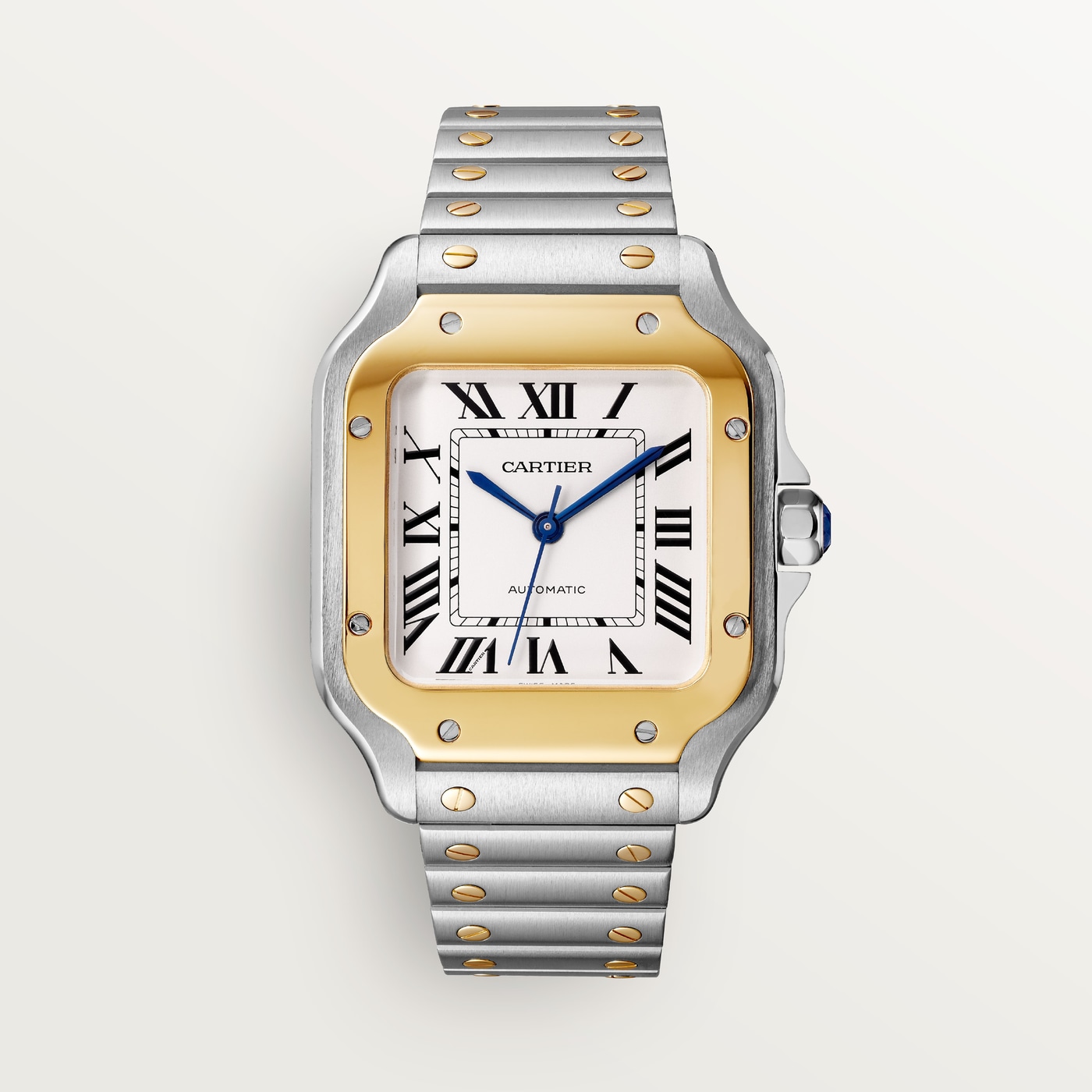 Santos de Cartier, Medium model, automatic movement, yellow gold, steel, interchangeable metal and leather bracelets W2SA0016