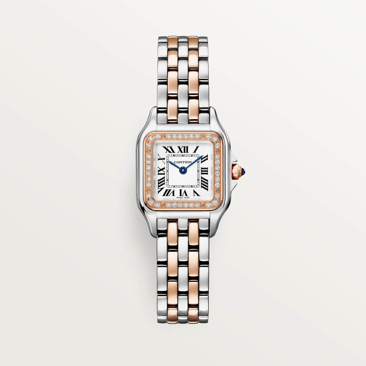 Panthère de Cartier, Small model, quartz movement, rose gold, steel, diamonds W3PN0014
