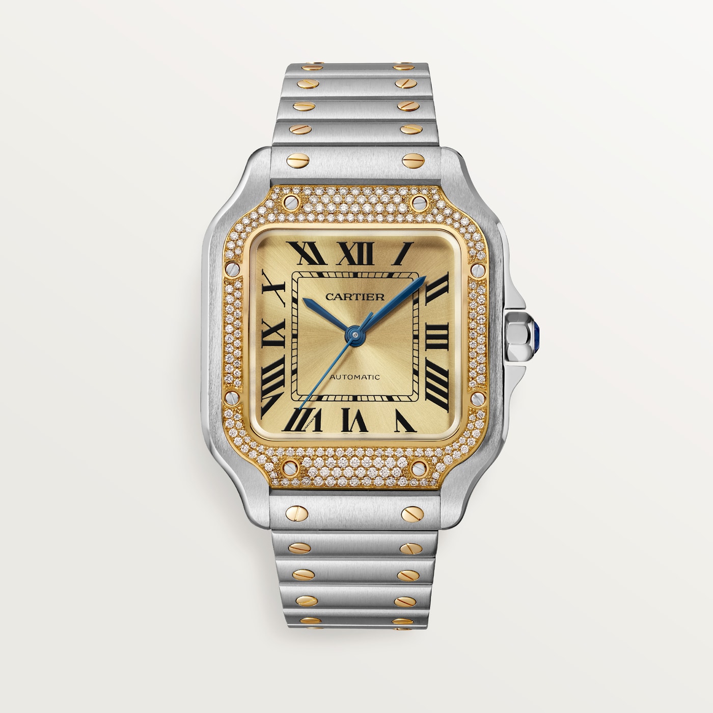 Santos de Cartier, Medium model, automatic movement, yellow gold, steel, diamonds, interchangeable metal and leather bracelets W3SA0007