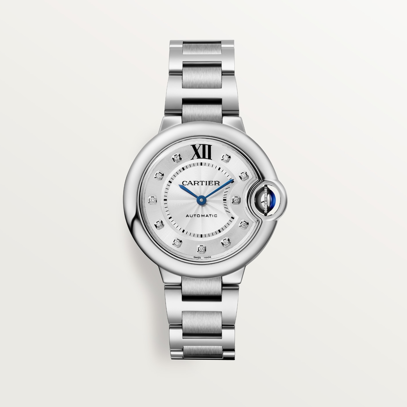 Ballon Bleu de Cartier, 33 mm, mechanical movement with automatic winding, steel, diamonds W4BB0021