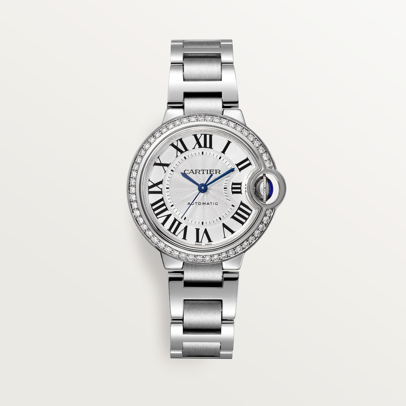 Ballon Bleu de Cartier, 33 mm, mechanical movement with automatic winding, steel, diamonds W4BB0023