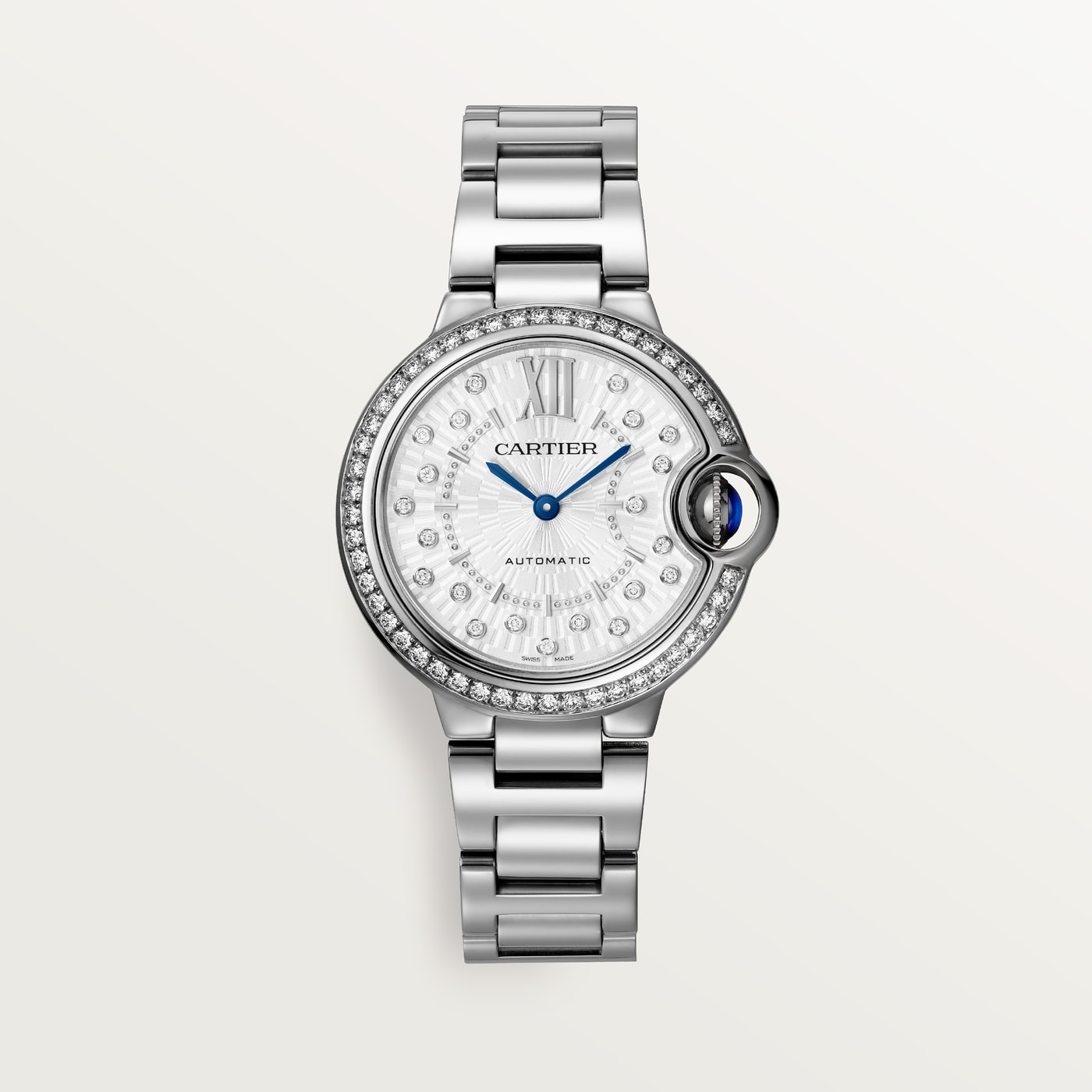 Ballon Bleu de Cartier, 33 mm, automatic mechanical movement, steel, diamonds W4BB0035