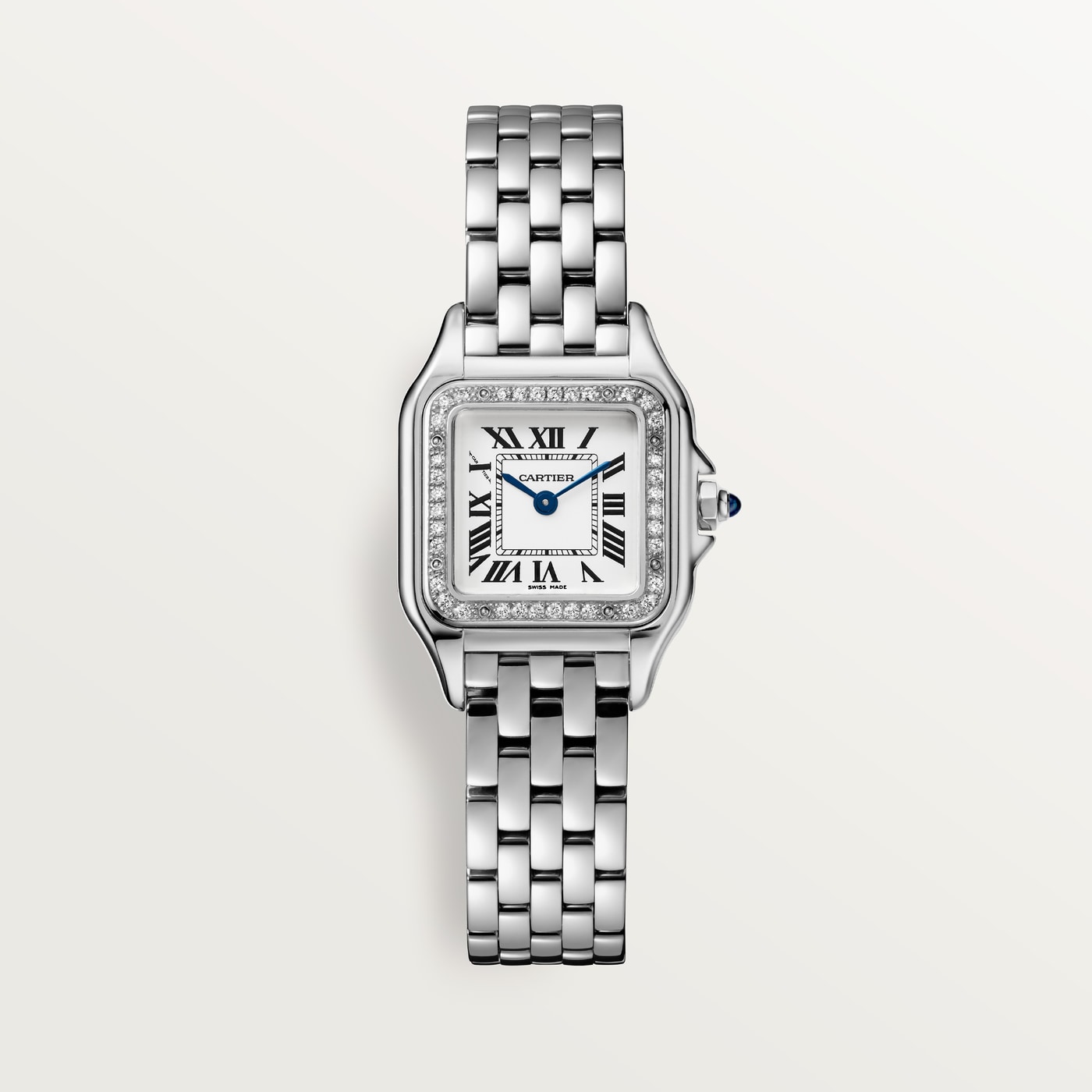 Panthère de Cartier, small model, Small model, quartz movement, steel, diamonds W4PN0016