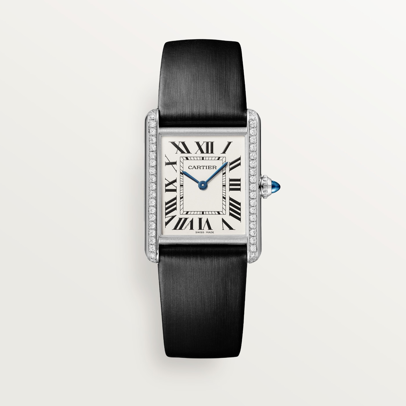 Tank Must de Cartier, Large model, high autonomy quartz movement, steel, diamonds, leather W4TA0030
