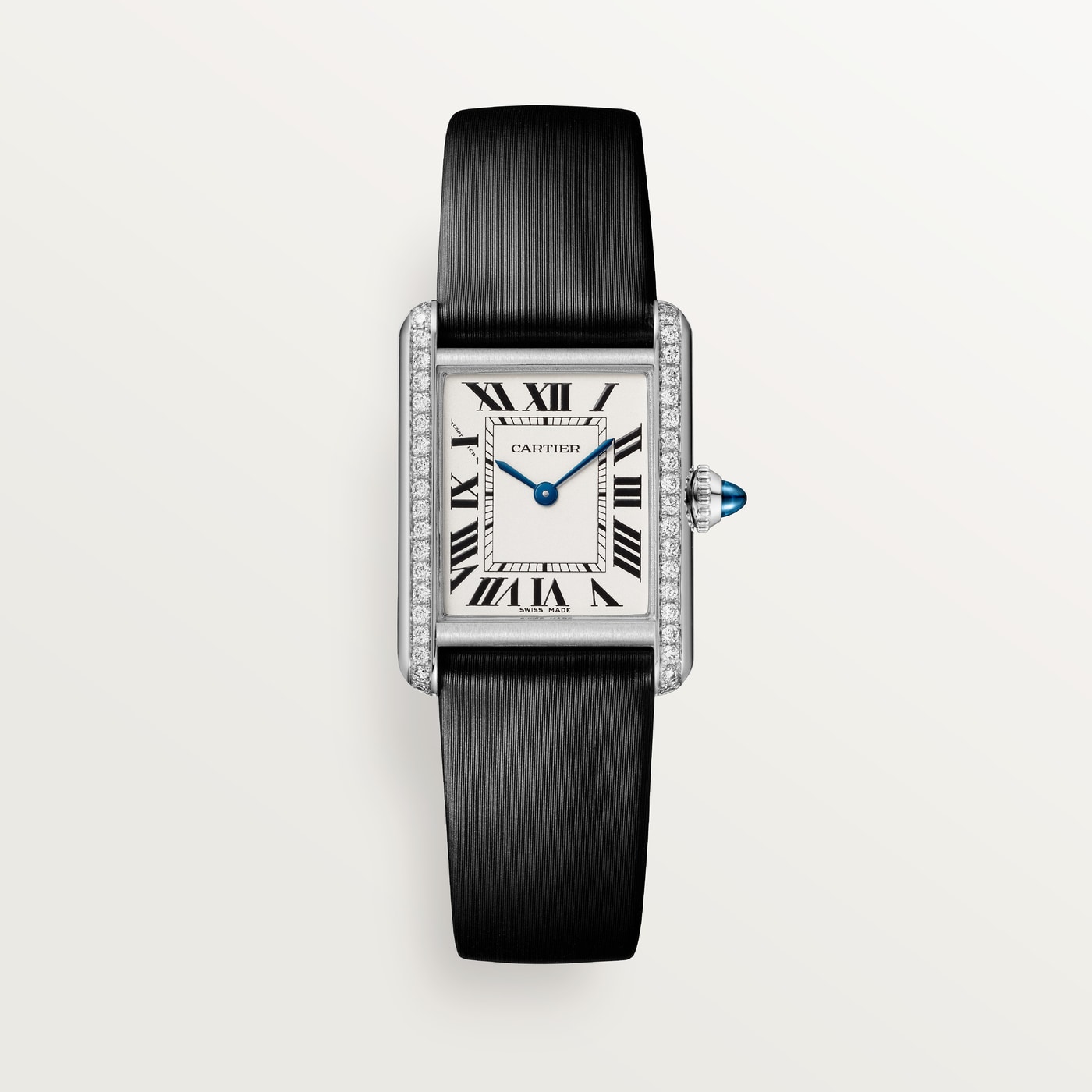 Tank Must de Cartier, Small model, high autonomy quartz movement, steel, diamonds, leather W4TA0031