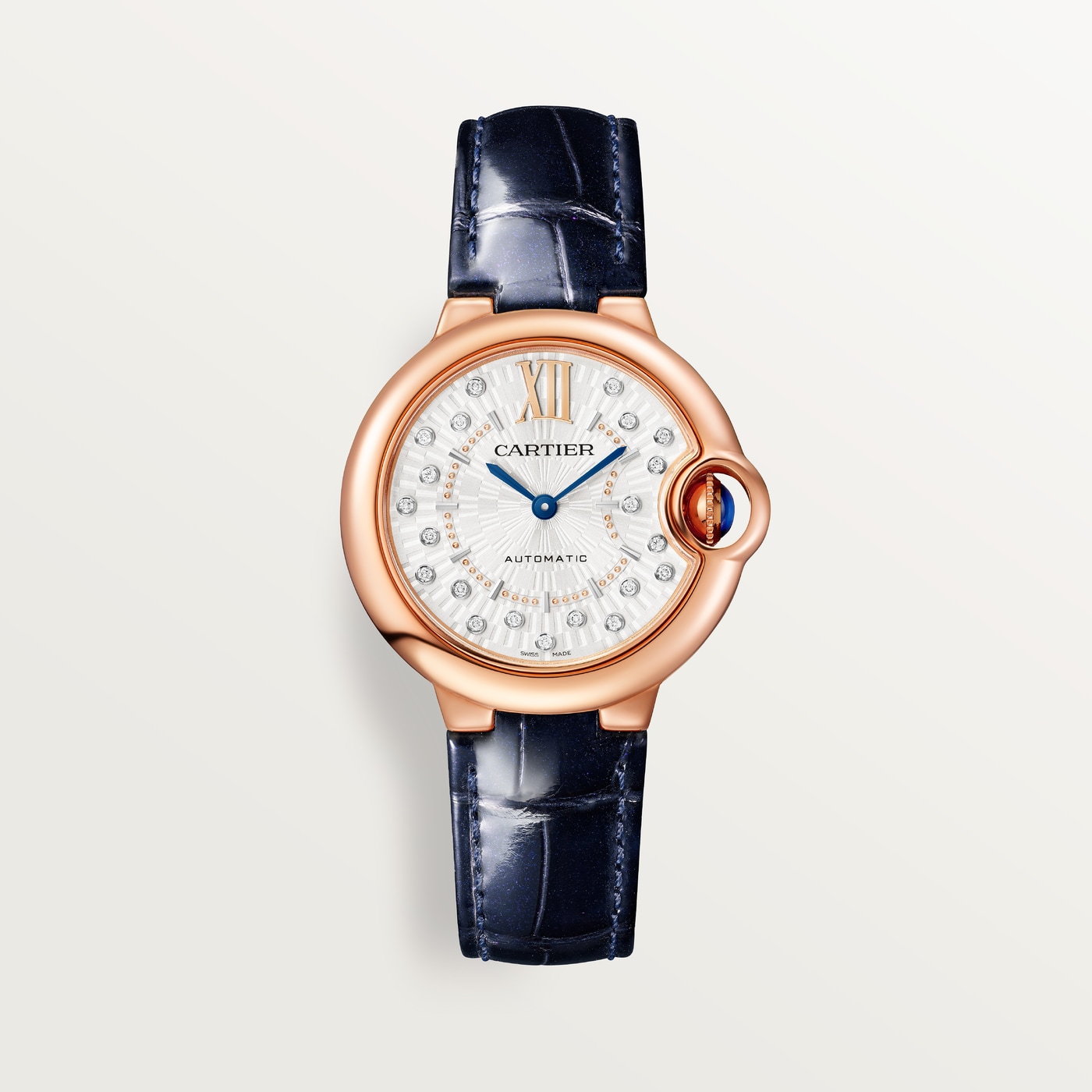 Ballon Bleu de Cartier, 33 mm, automatic mechanical movement, rose gold, diamonds, leather WGBB0052