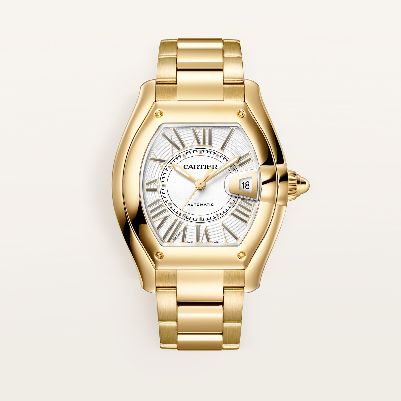 Cartier Roadster, Large model, automatic movement, yellow gold, interchangeable metal bracelet and leather straps WGRD0012