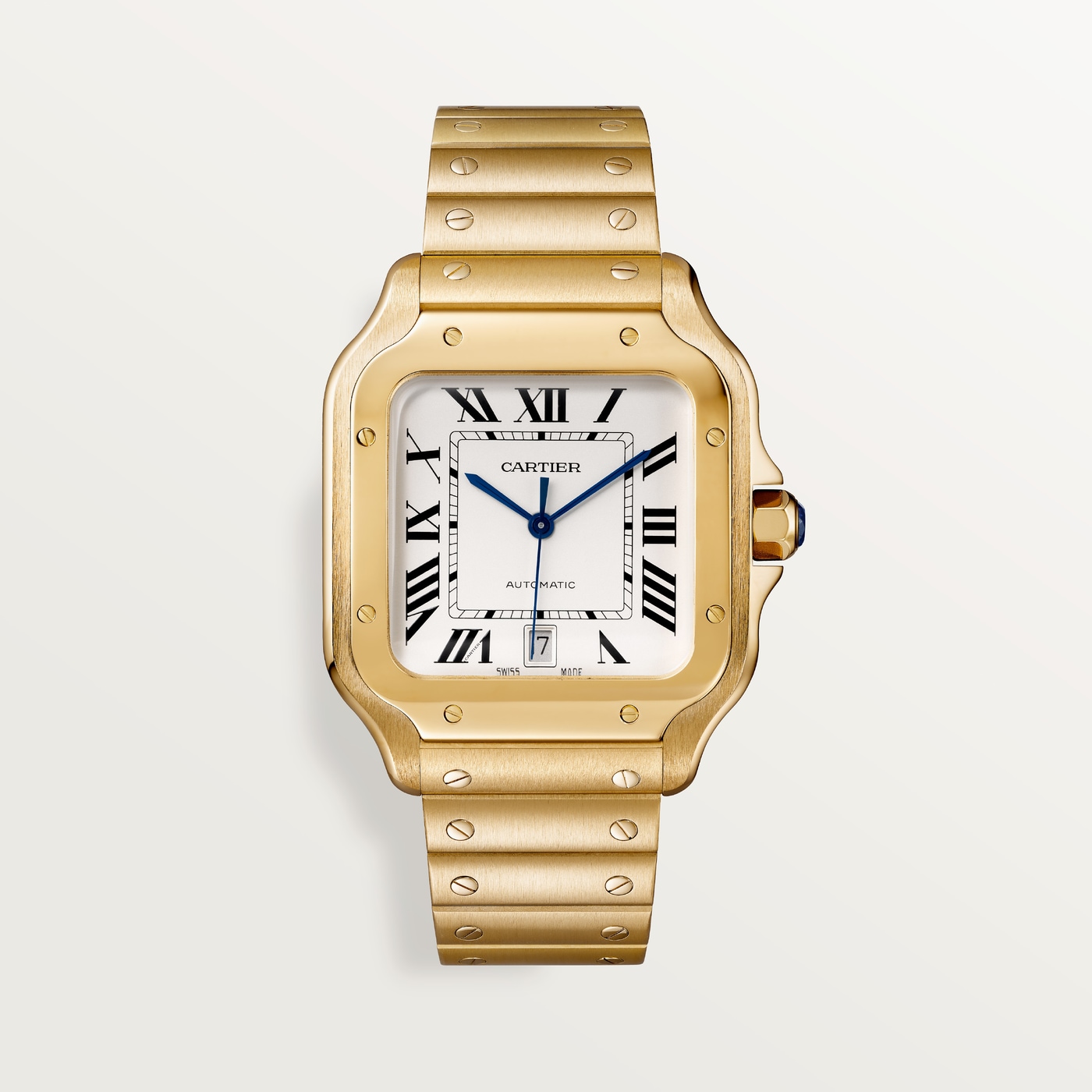 Santos de Cartier, Large model, automatic movement, yellow gold, interchangeable metal and leather bracelets WGSA0029