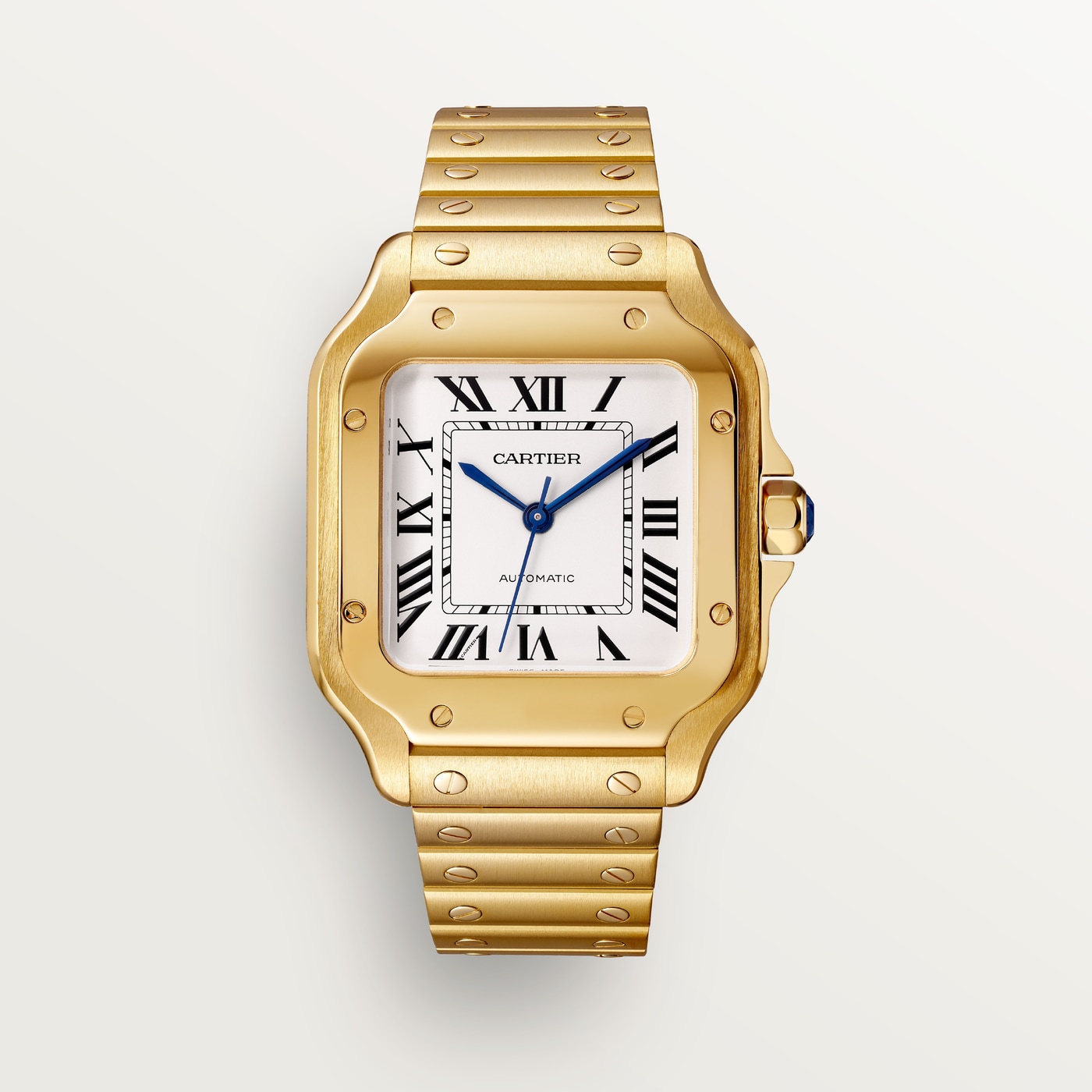 Santos de Cartier, Medium model, automatic movement, yellow gold, interchangeable metal and leather bracelets WGSA0030