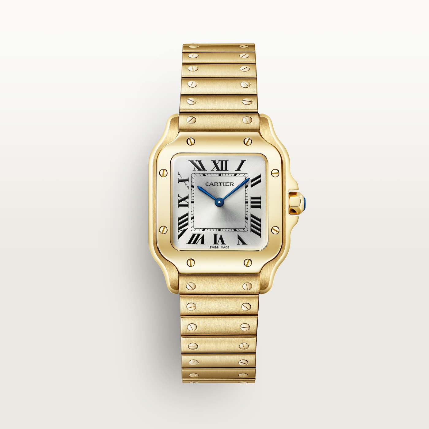 Santos de Cartier, Small model, quartz movement, yellow gold, interchangeable metal and leather straps WGSA0107