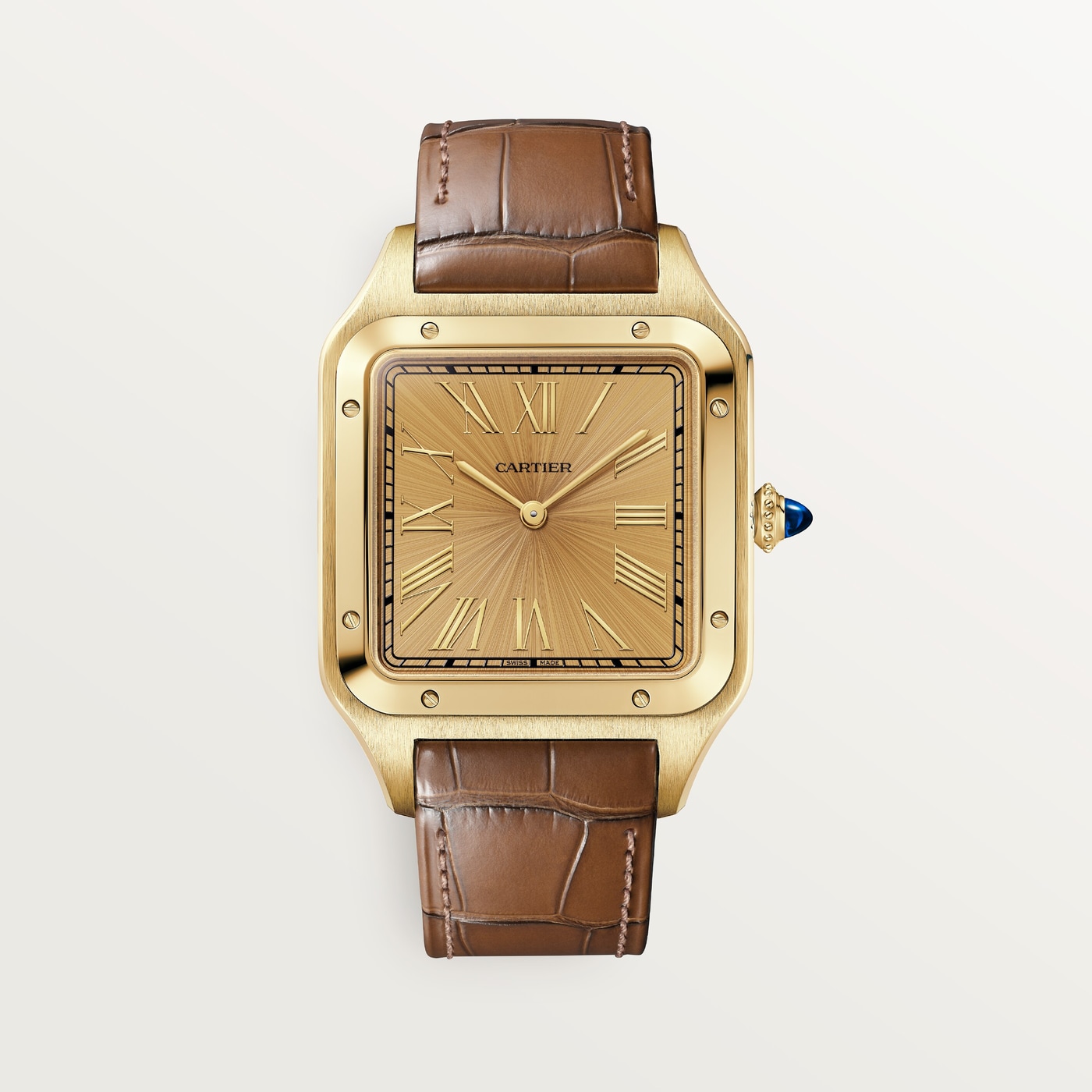 Cartier Santos-Dumont, Extra-large model, manual mechanical movement, yellow gold, leather WGSA0111