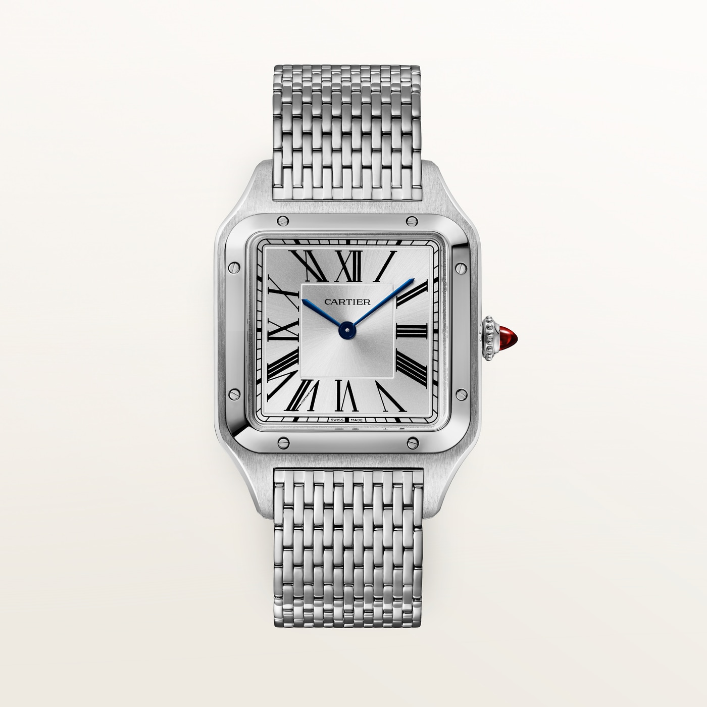 Cartier Santos-Dumont, Large model, manual movement, platinum, interchangeable metal bracelet WGSA0124