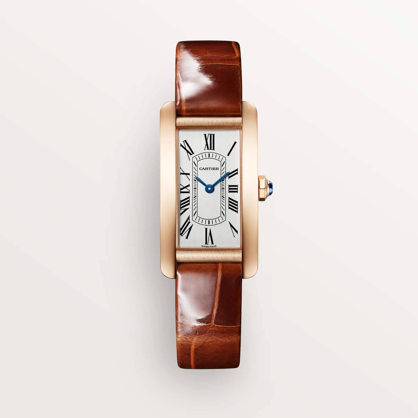 Cartier Tank Américaine, Small model, quartz movement, rose gold, leather WGTA0340